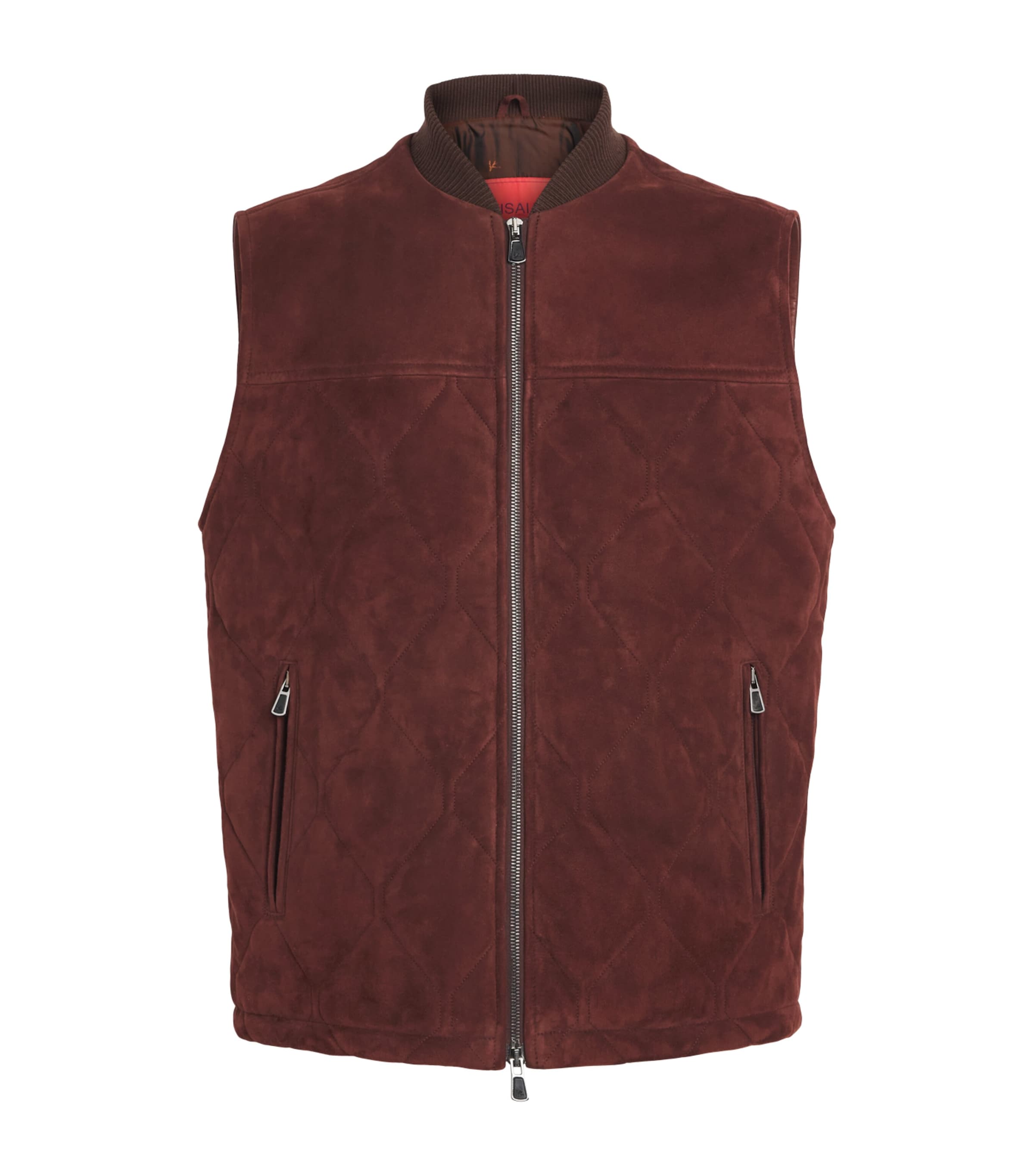 Isaia Mens Lambskin Suede Quilted Gilet Image 1