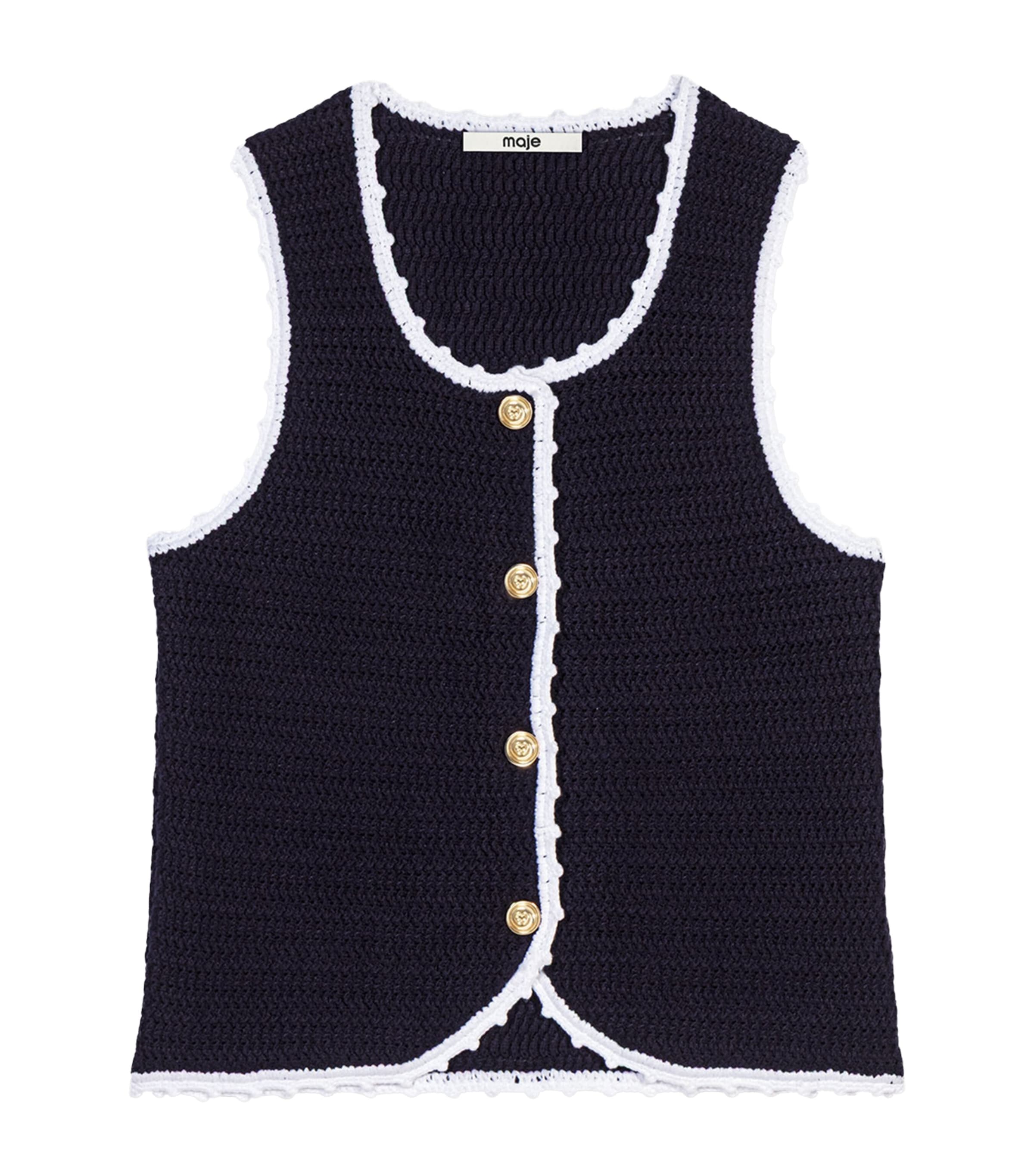 Maje Womens Cropped Sleeveless Cardigan Navy Image 1