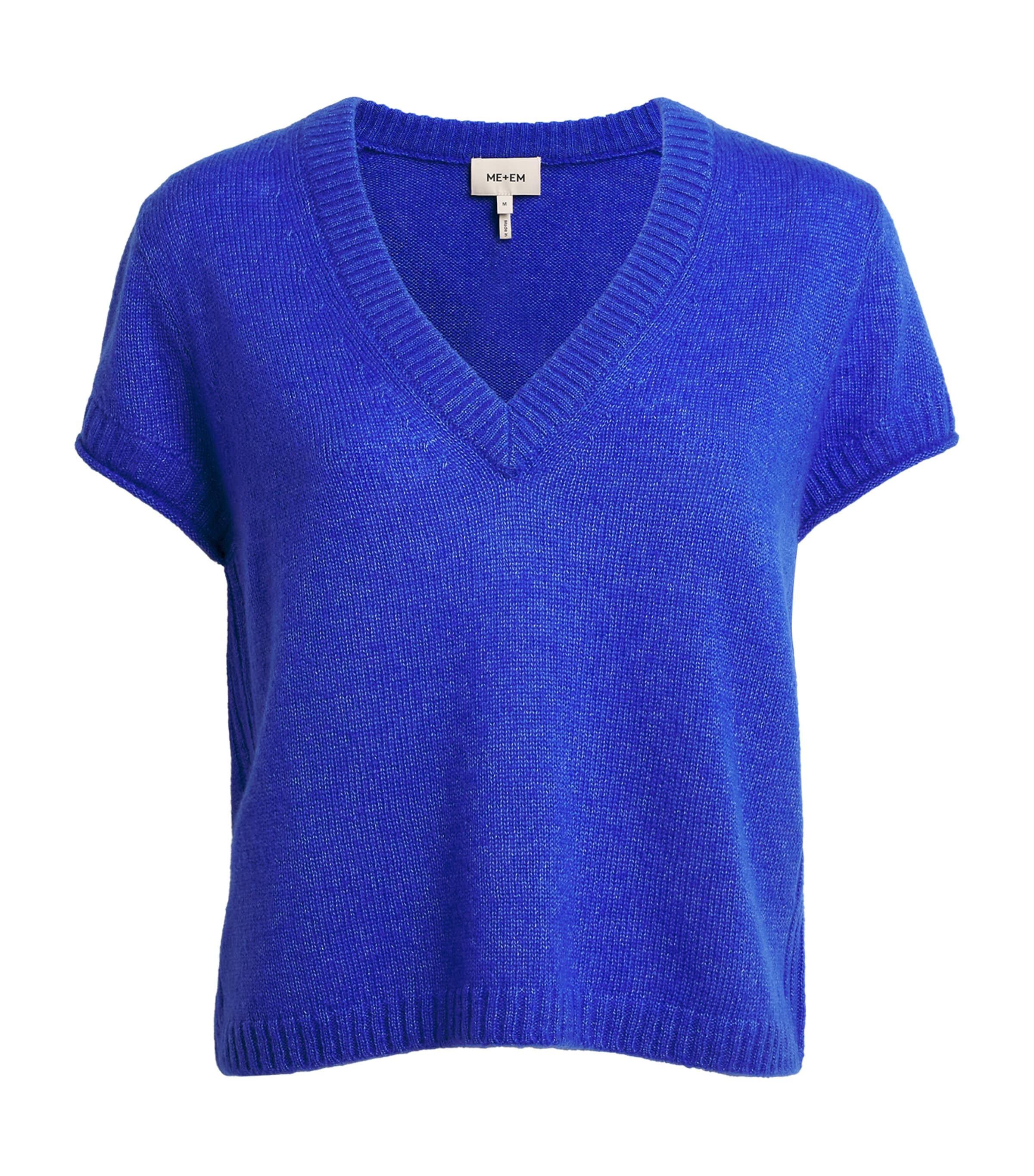 ME+EM Womens Merino Wool-Cashmere-Silk V-Neck Sweater Deep Blue Image 1