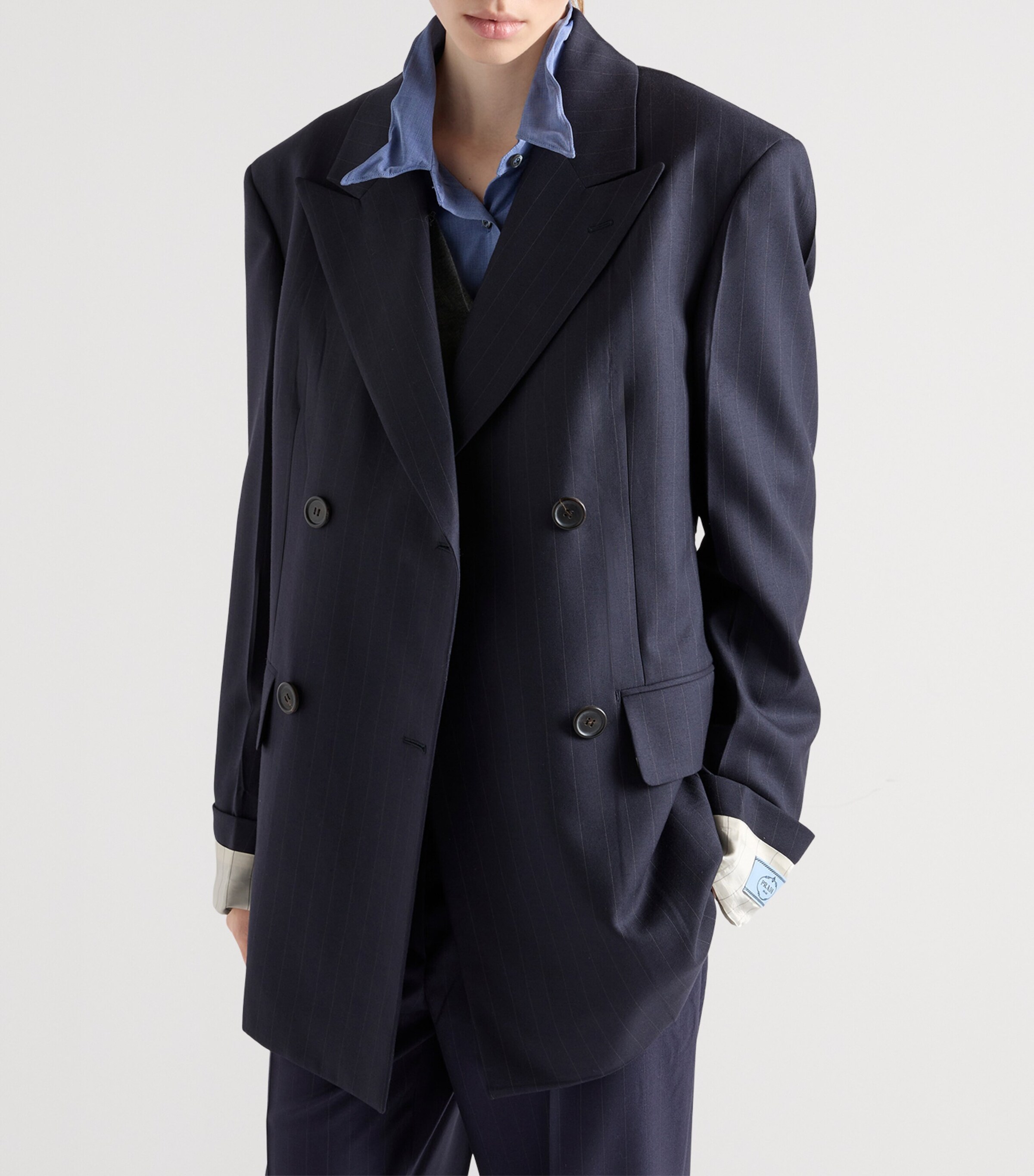 Prada Wool Double-Breasted Pinstripe Blazer | Harrods UK