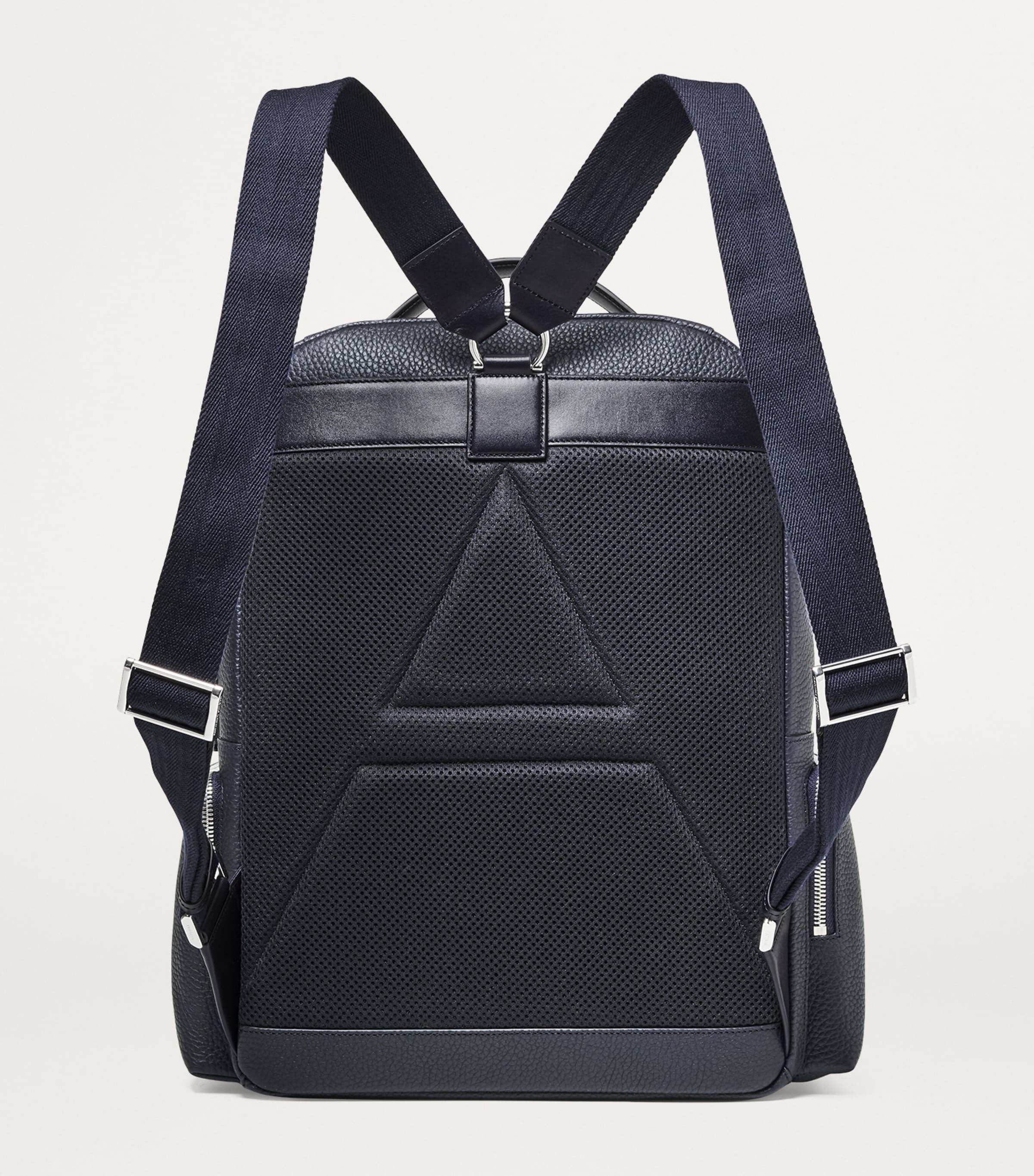 Pebbled Leather Reporter Zipped Backpack NAVY Image 4