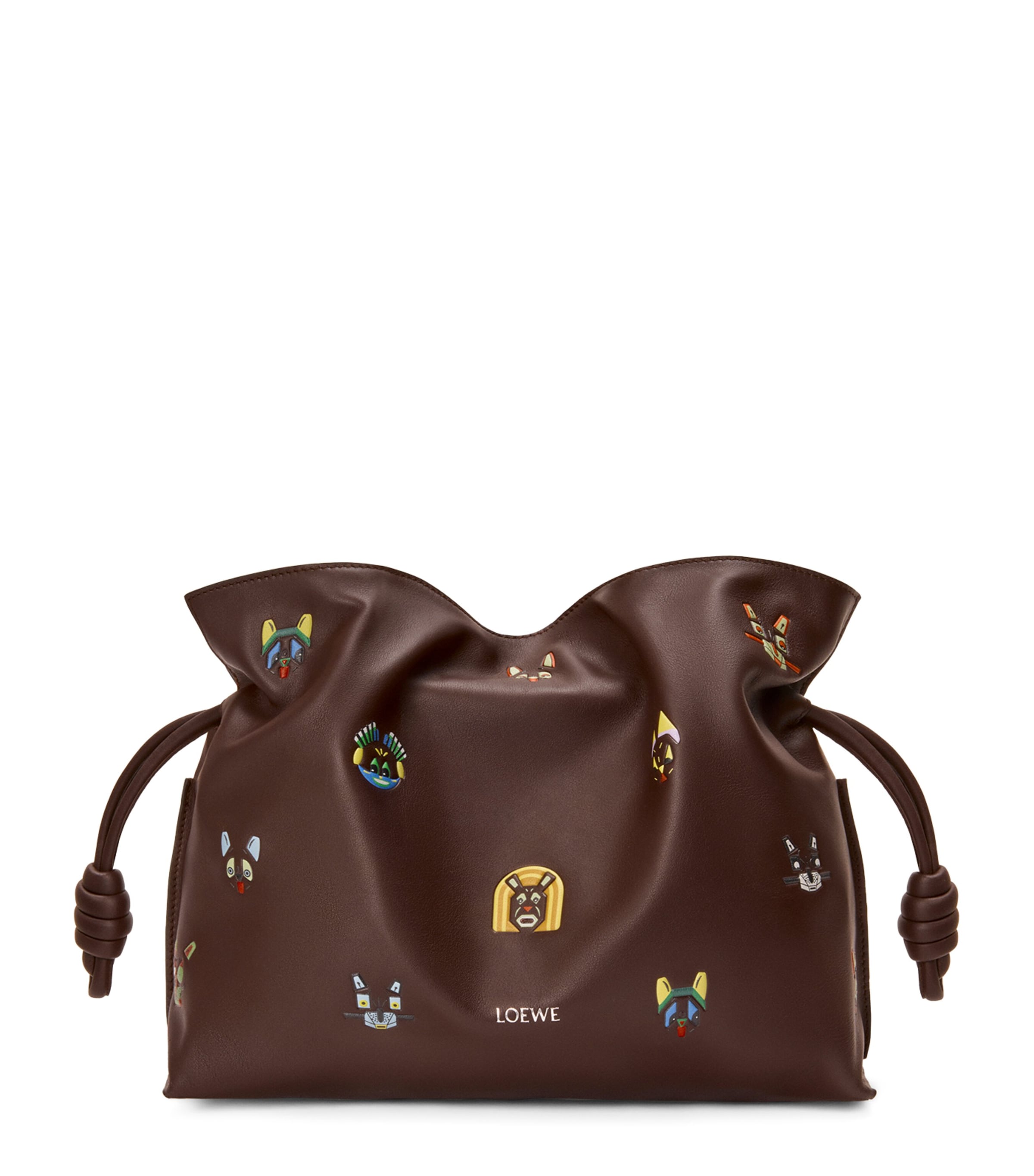 Loewe Medium Leather Flamenco Cats Clutch Shoulder Bag In Brown
