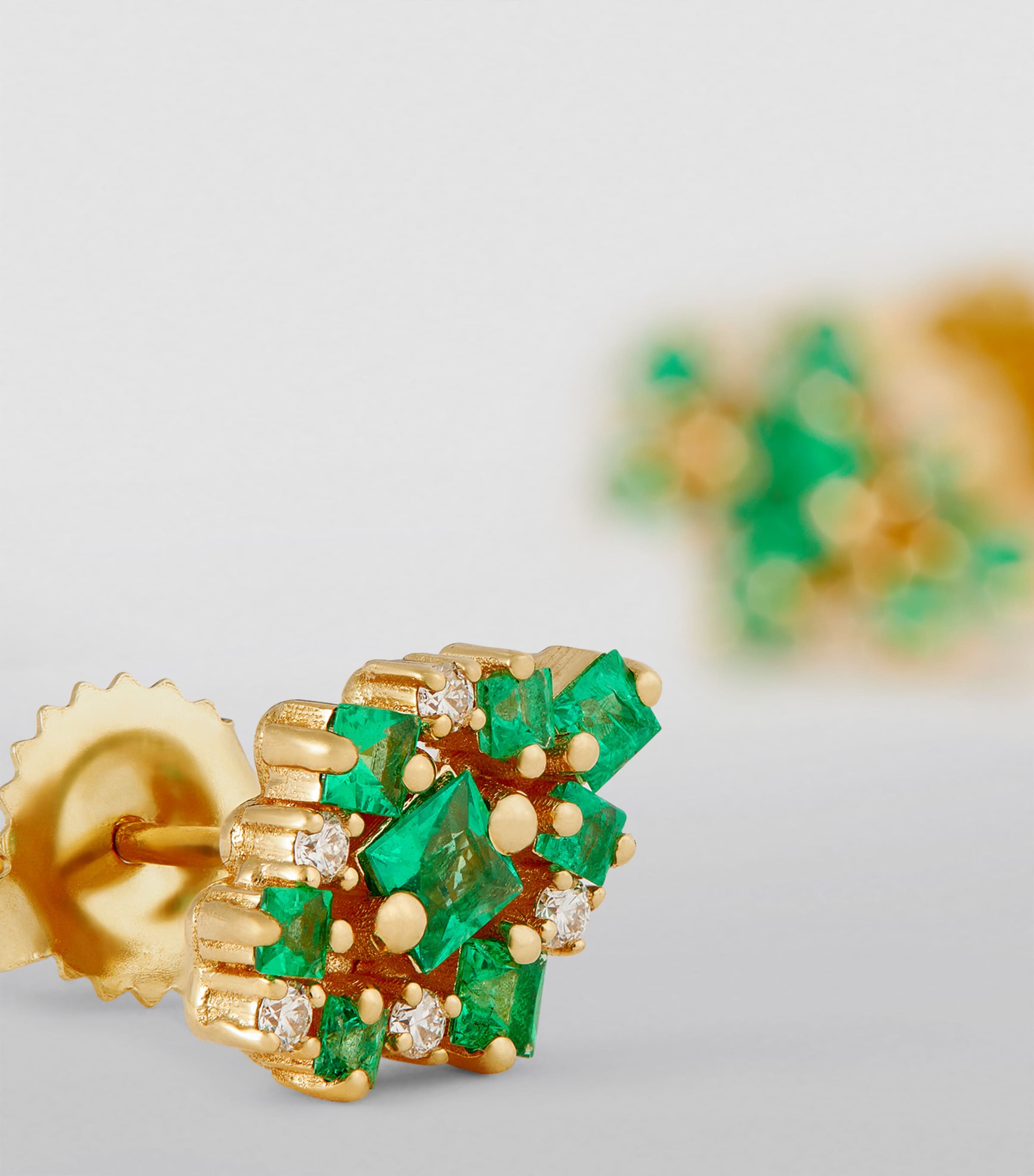 Yellow Gold, Diamond and Emerald La Fantaisie Stud Earrings 18K YG/EMER Image 7