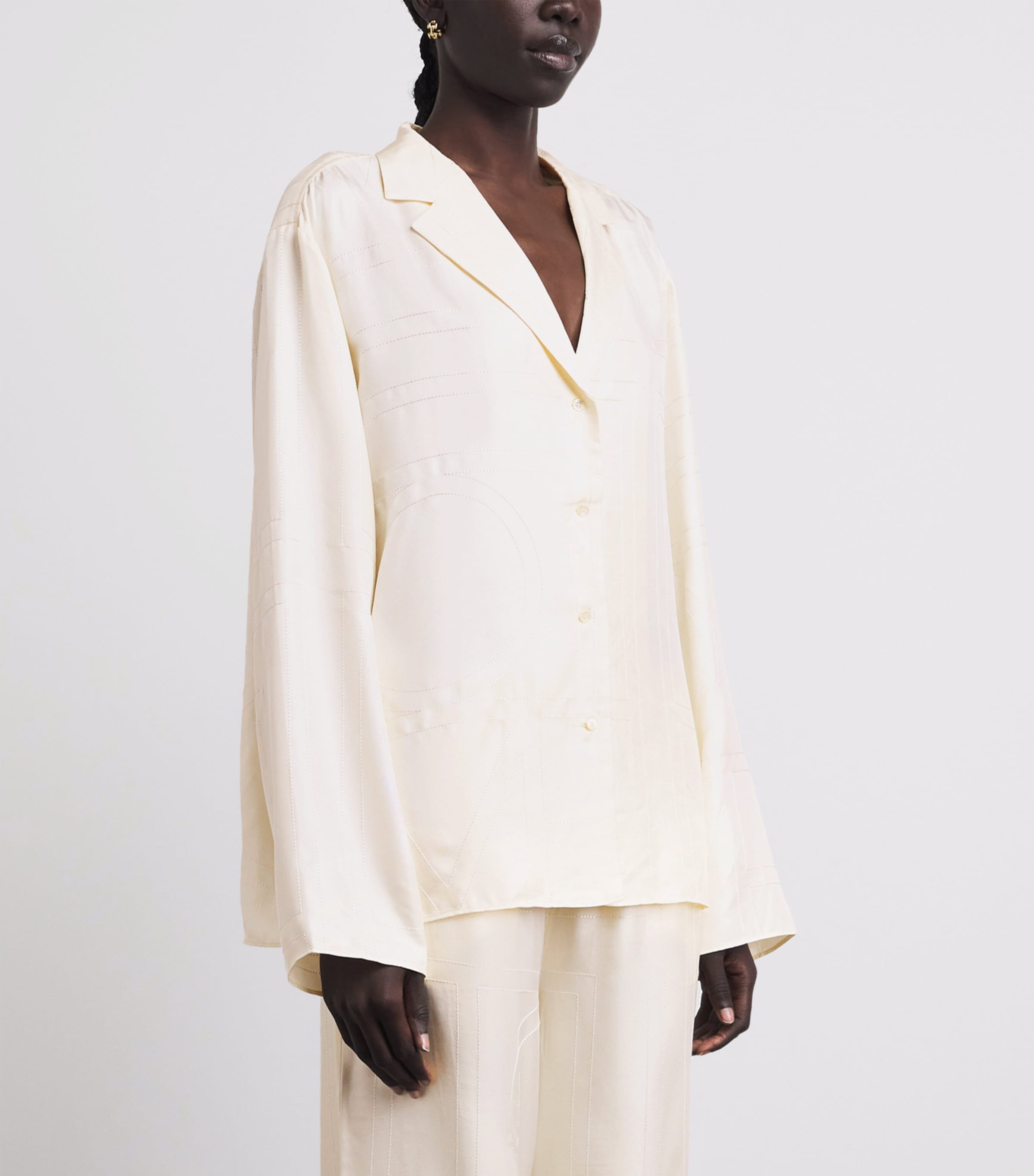 Toteme Womens Silk Embroidered Monogram Shirt Cream Image 4