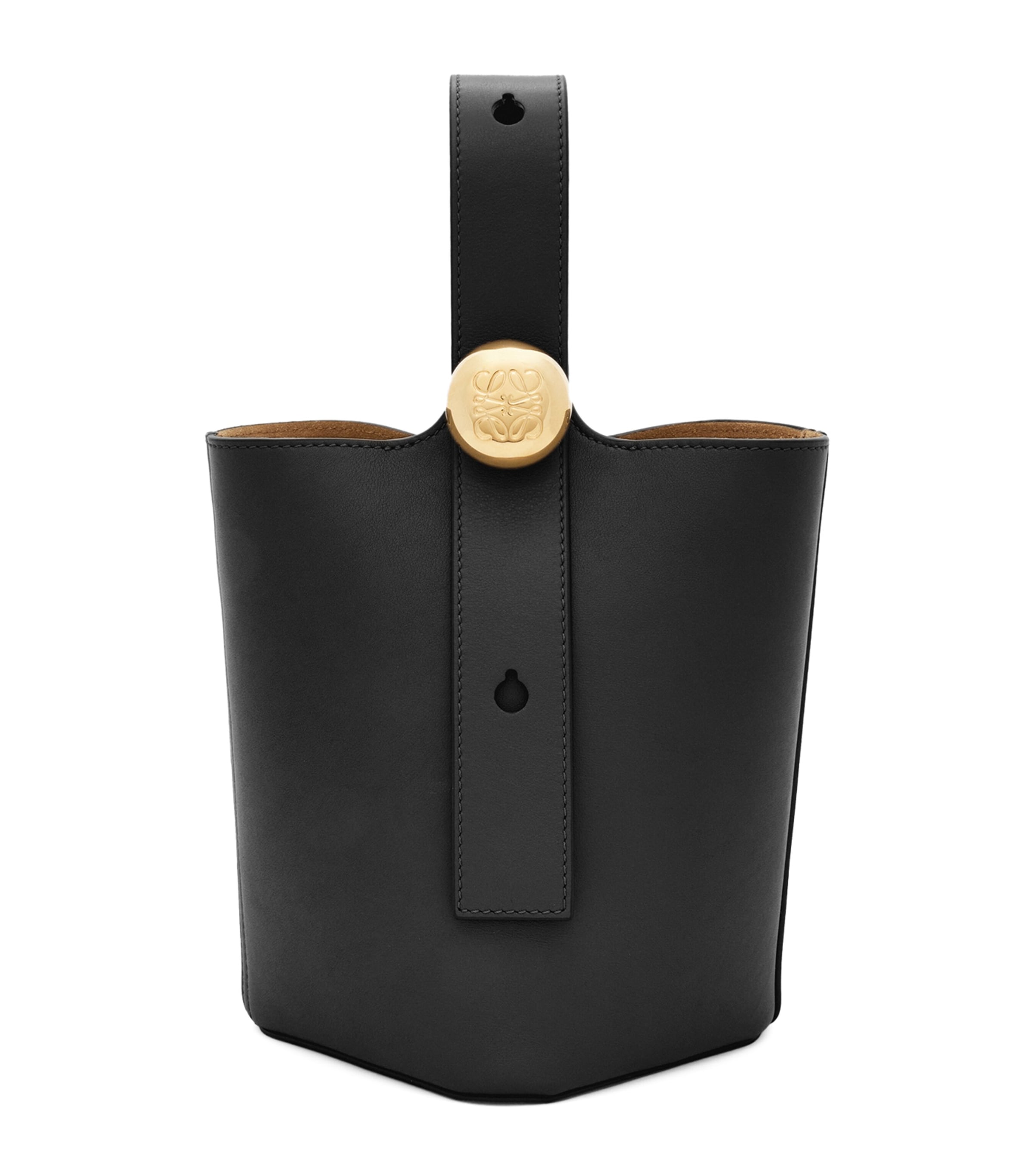 Loewe Womens Black Pebble Mini Leather Bucket Bag In Black