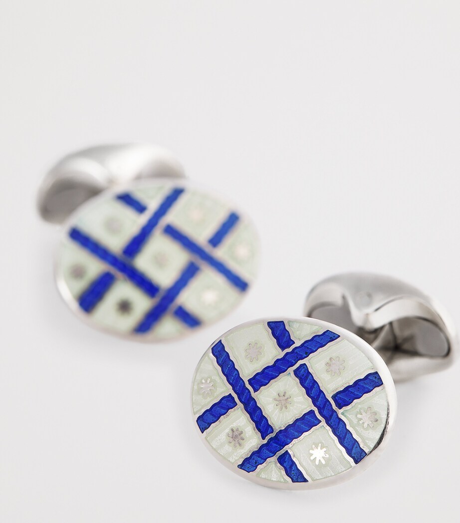Sterling Silver Fancy Pattern Cufflinks BLUE Image 6