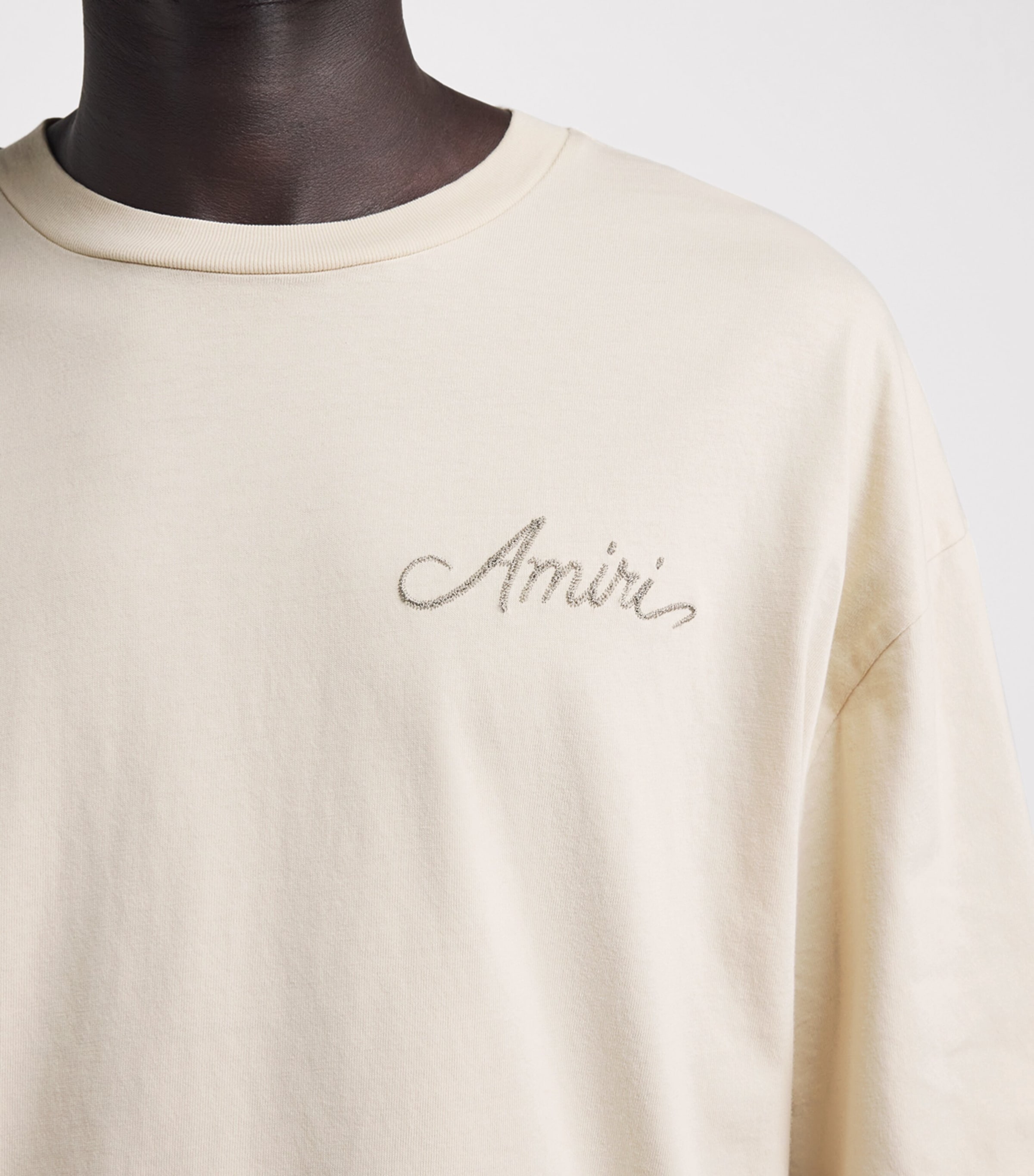 AMIRI Mens Cotton Check Patch T-Shirt Alabaster Image 3