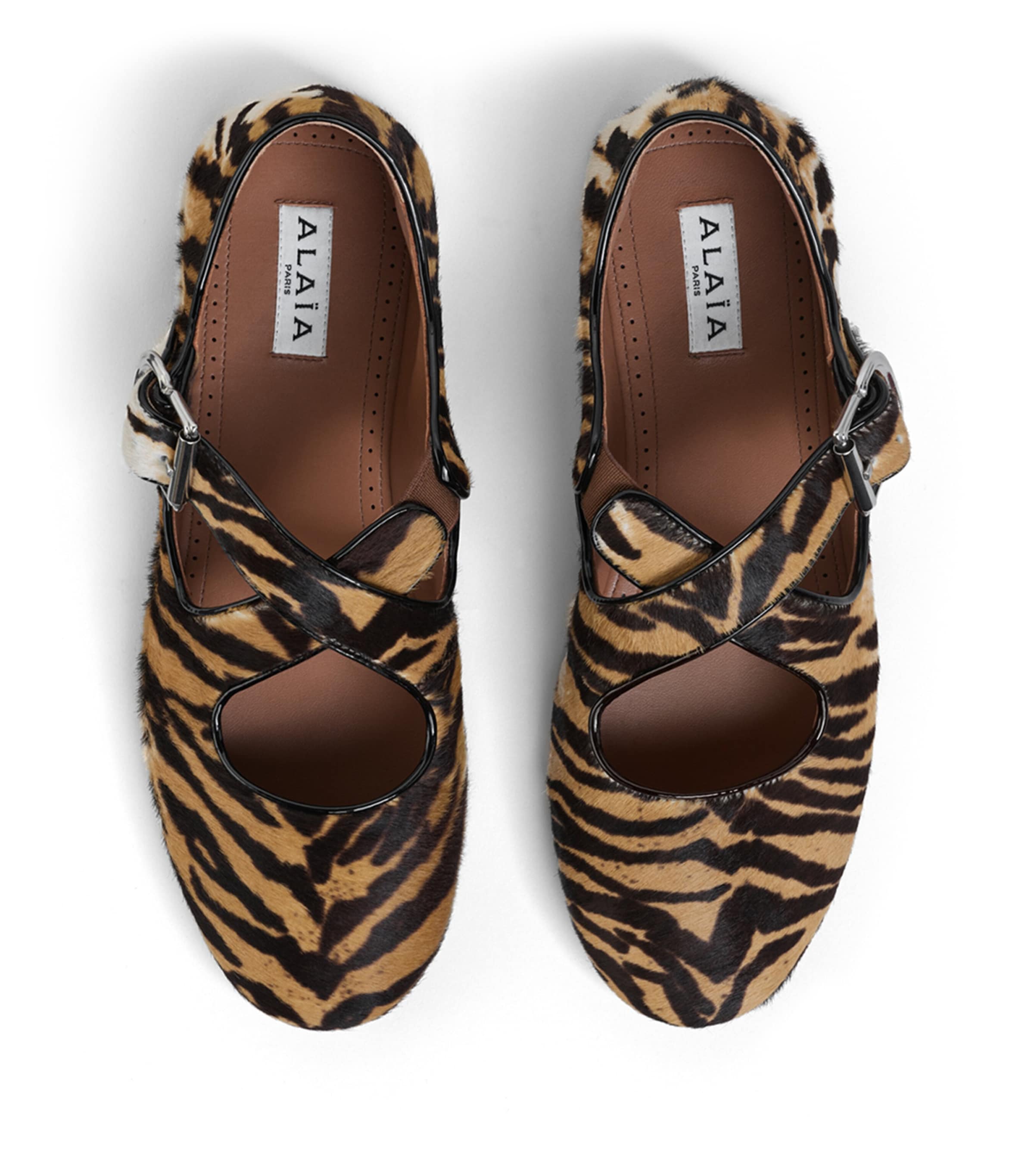 Calf Hair Tiger-Print Criss-Cross Ballet Flats NATUREL Image 2