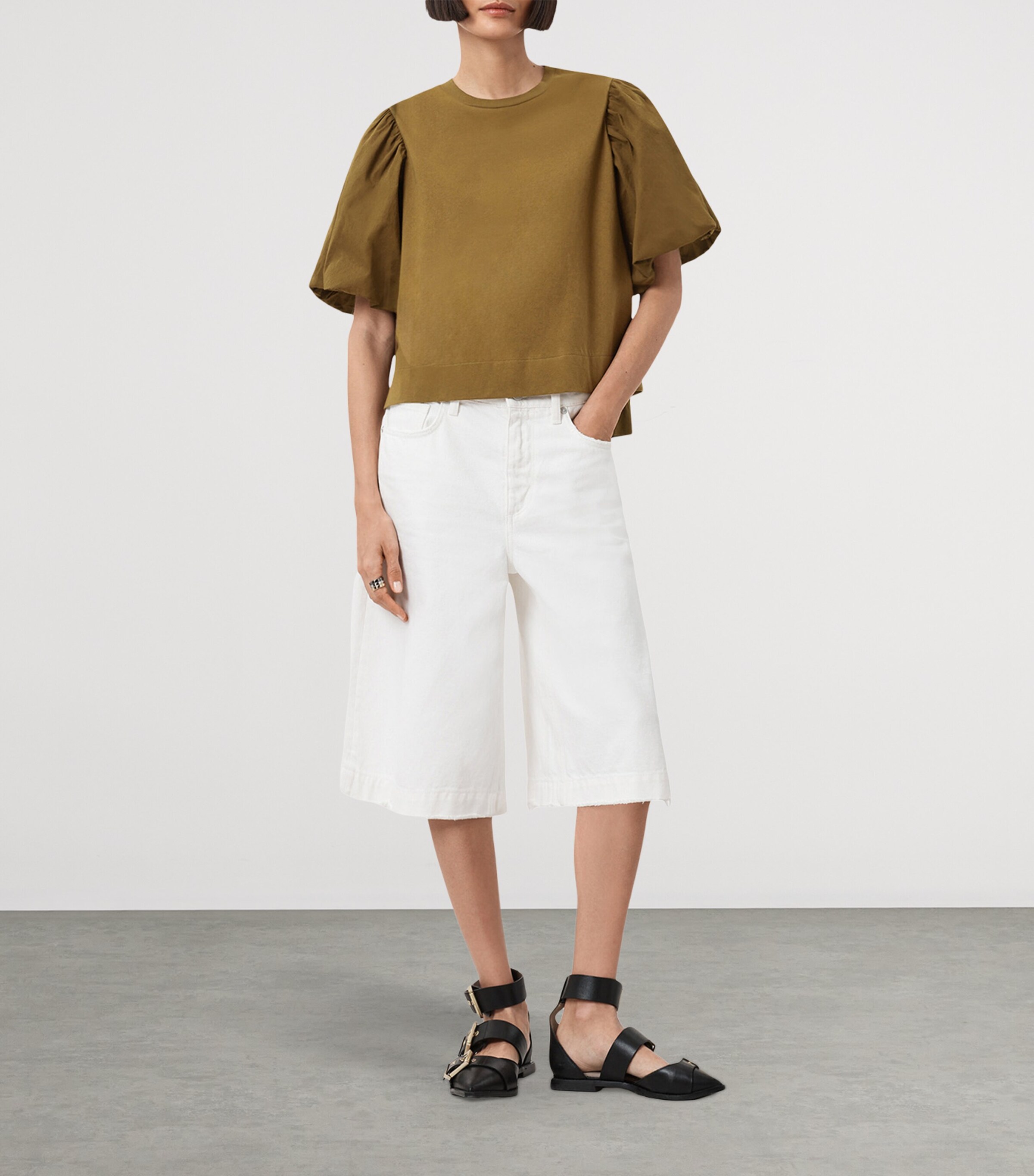 AllSaints Womens Organic Cotton Jess T-Shirt Fango Green Image 2