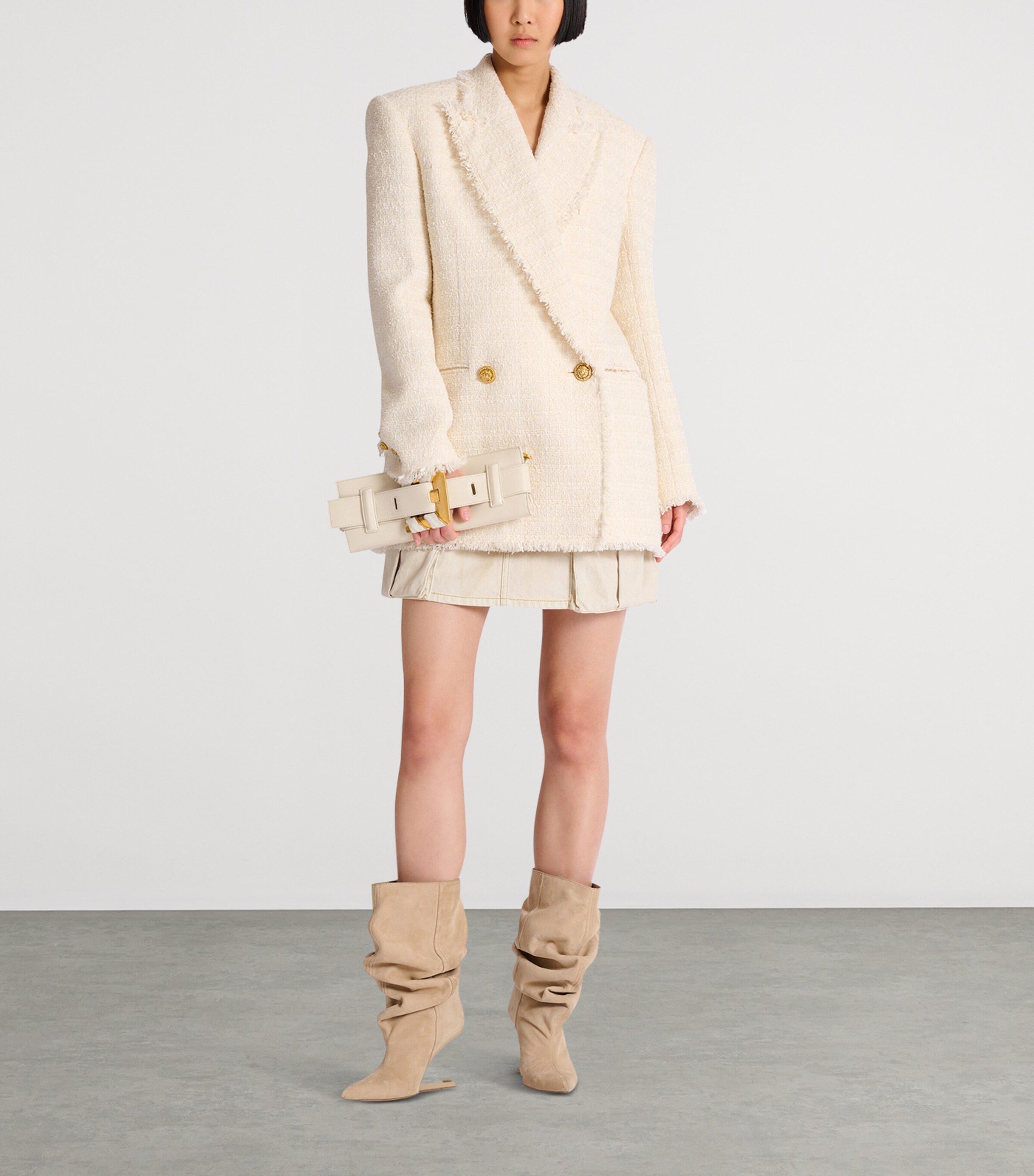 Balmain Womens Tweed Double-Breasted Blazer Blanc Image 8