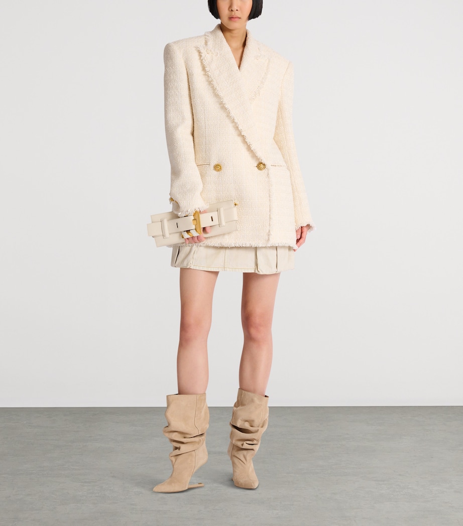 Balmain Womens Tweed Double-Breasted Blazer Blanc Image 8