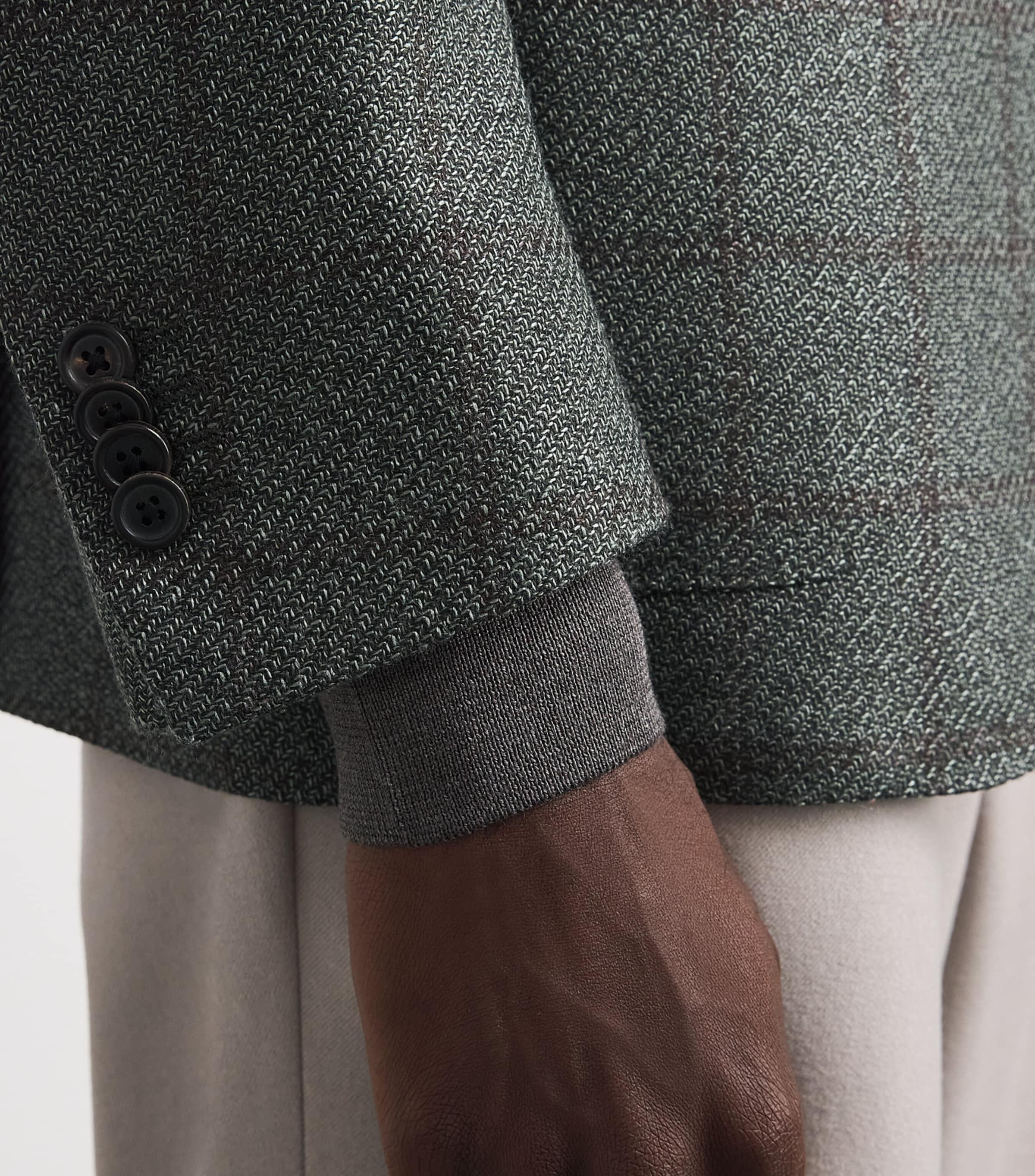 Corneliani Mens Virgin Wool-Silk-Cashmere Check Blazer Green Coloured Image 3
