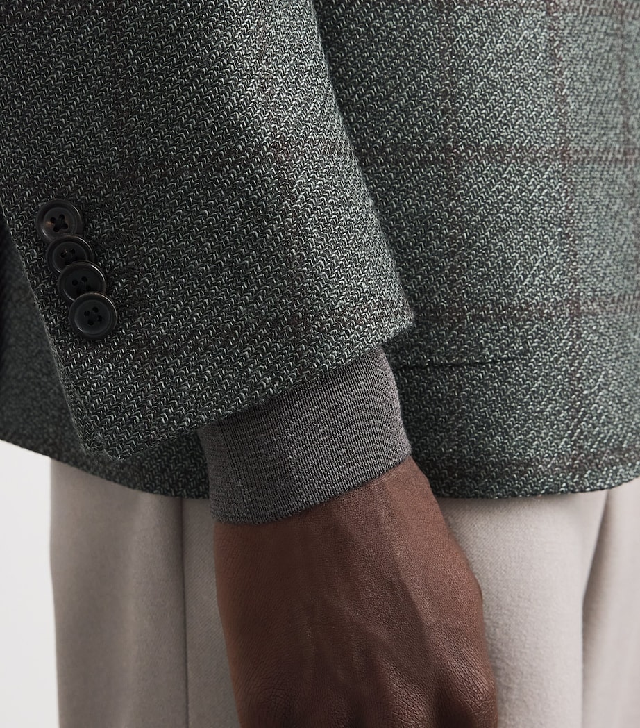 Corneliani Mens Virgin Wool-Silk-Cashmere Check Blazer Green Coloured Image 3