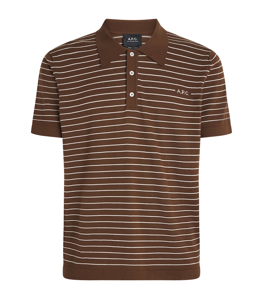 A.P.C. Mens Cotton Stripe Tristan Polo Shirt Tca Ecru Brown Image 1