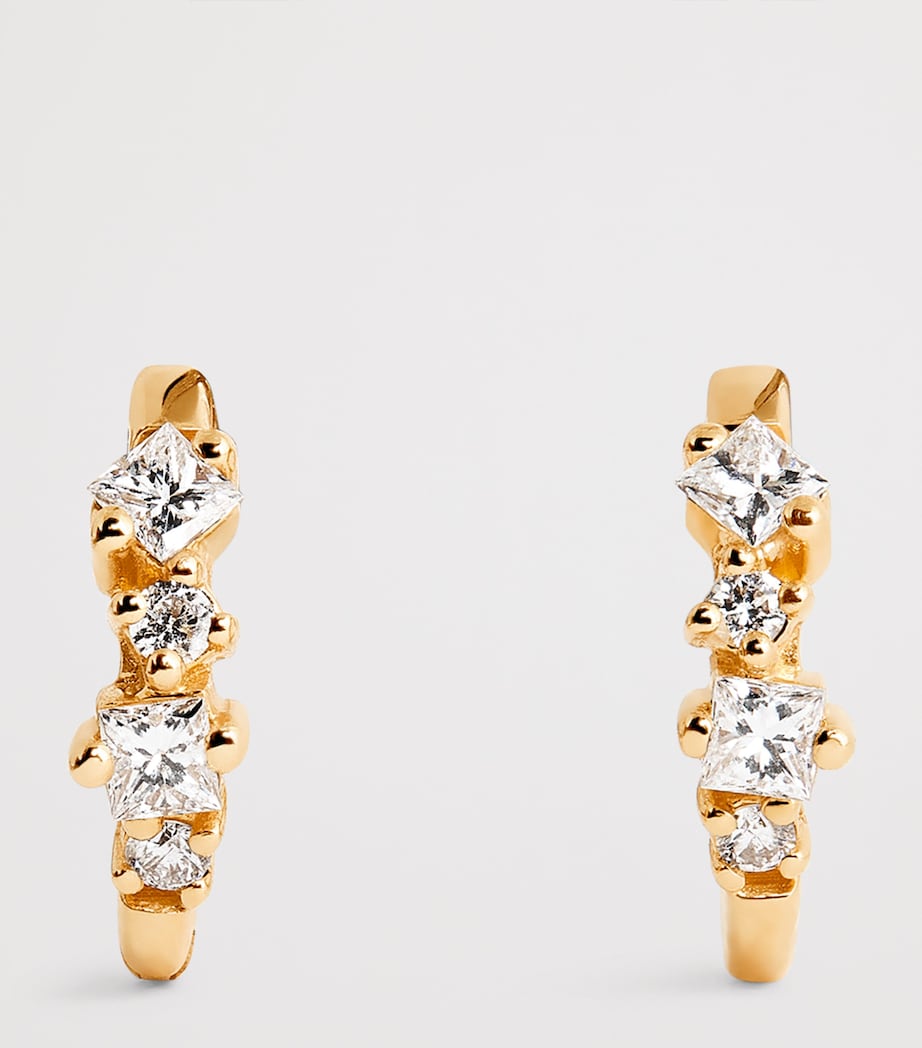 Yellow Gold and Diamond Princess Huggie Earrings 18K YG/WD Image 3