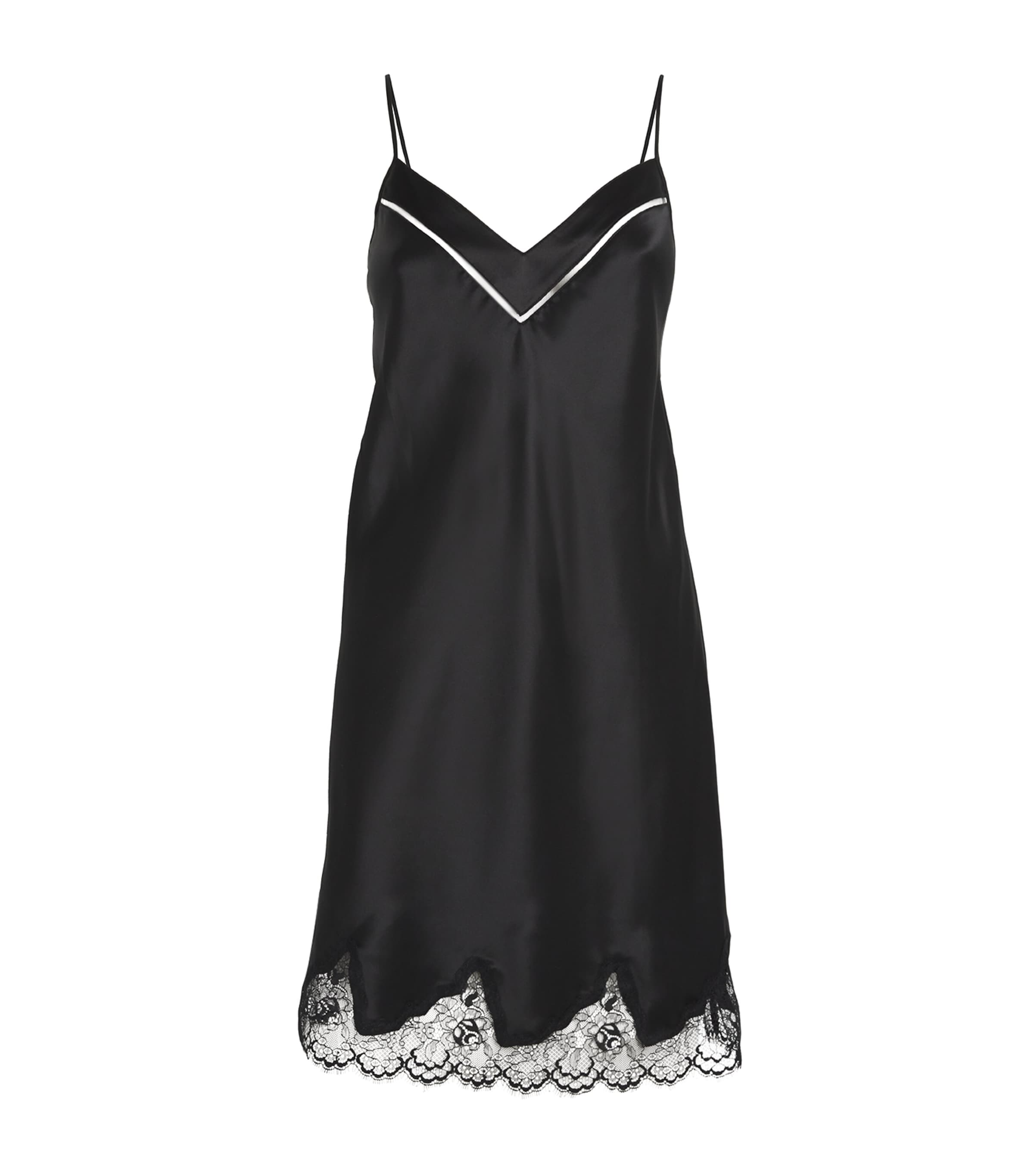 Simone Perele Silk Lace-trim Nocturne Nightgown In Black