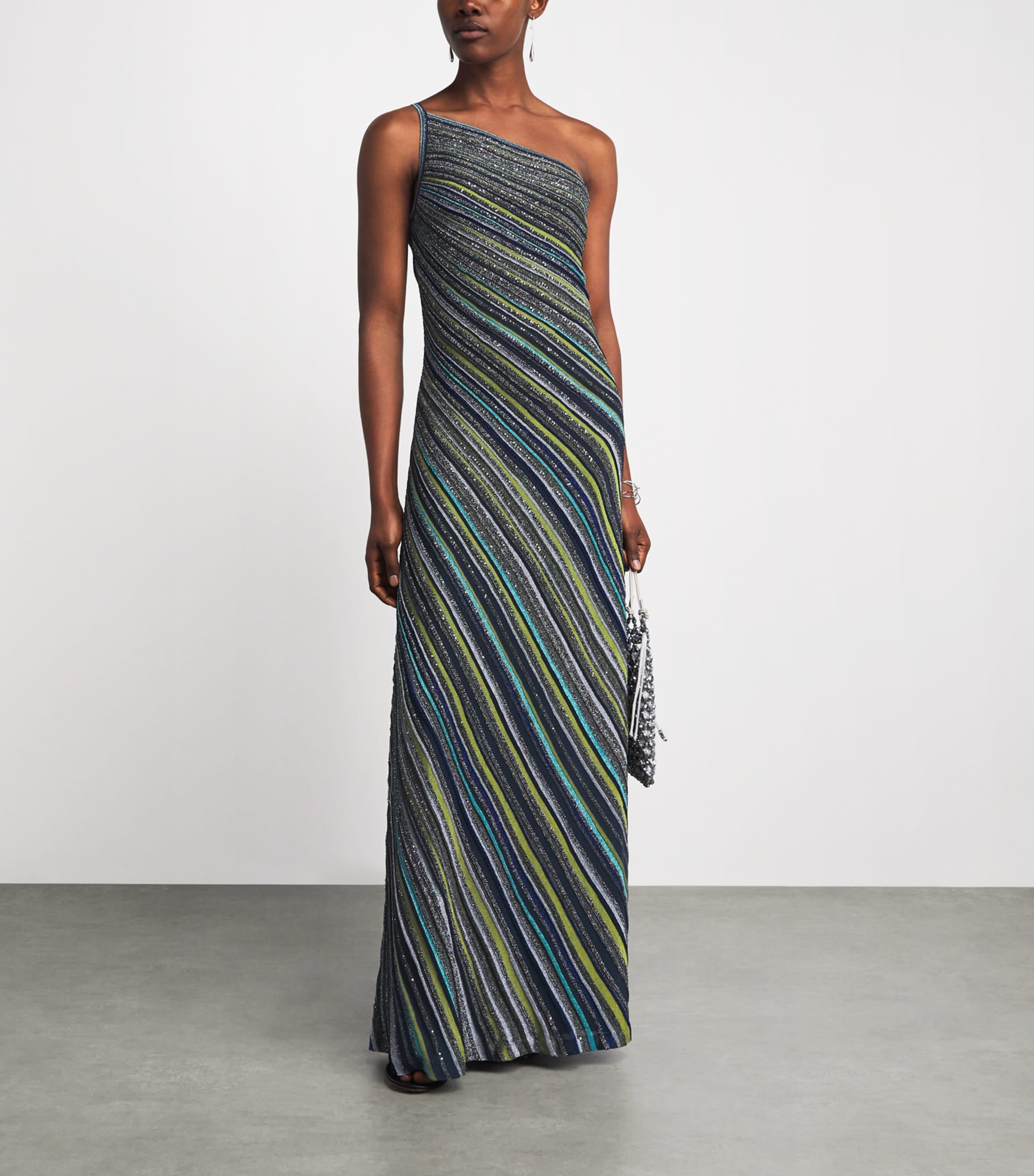 Missoni Womens Stripe One-Shoulder Maxi Dress Green Tones Image 2