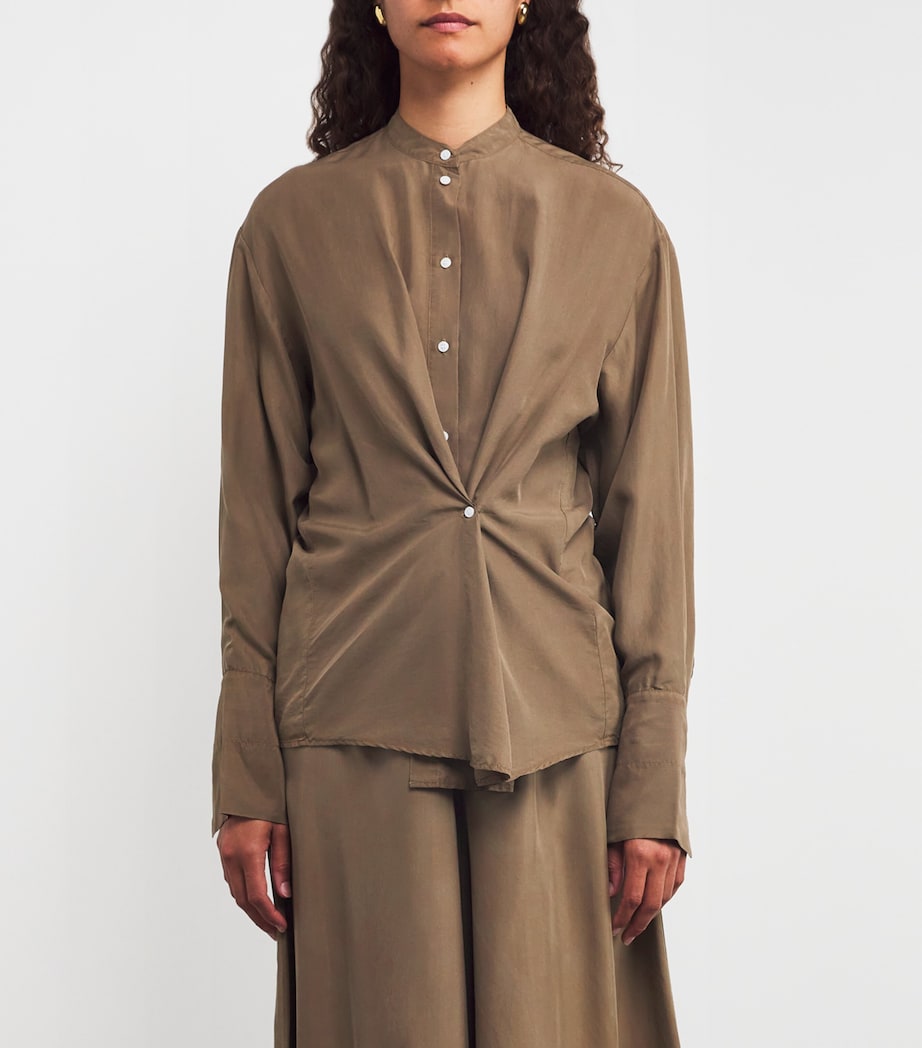 Silk Button-Detail Shirt KAKI Image 3