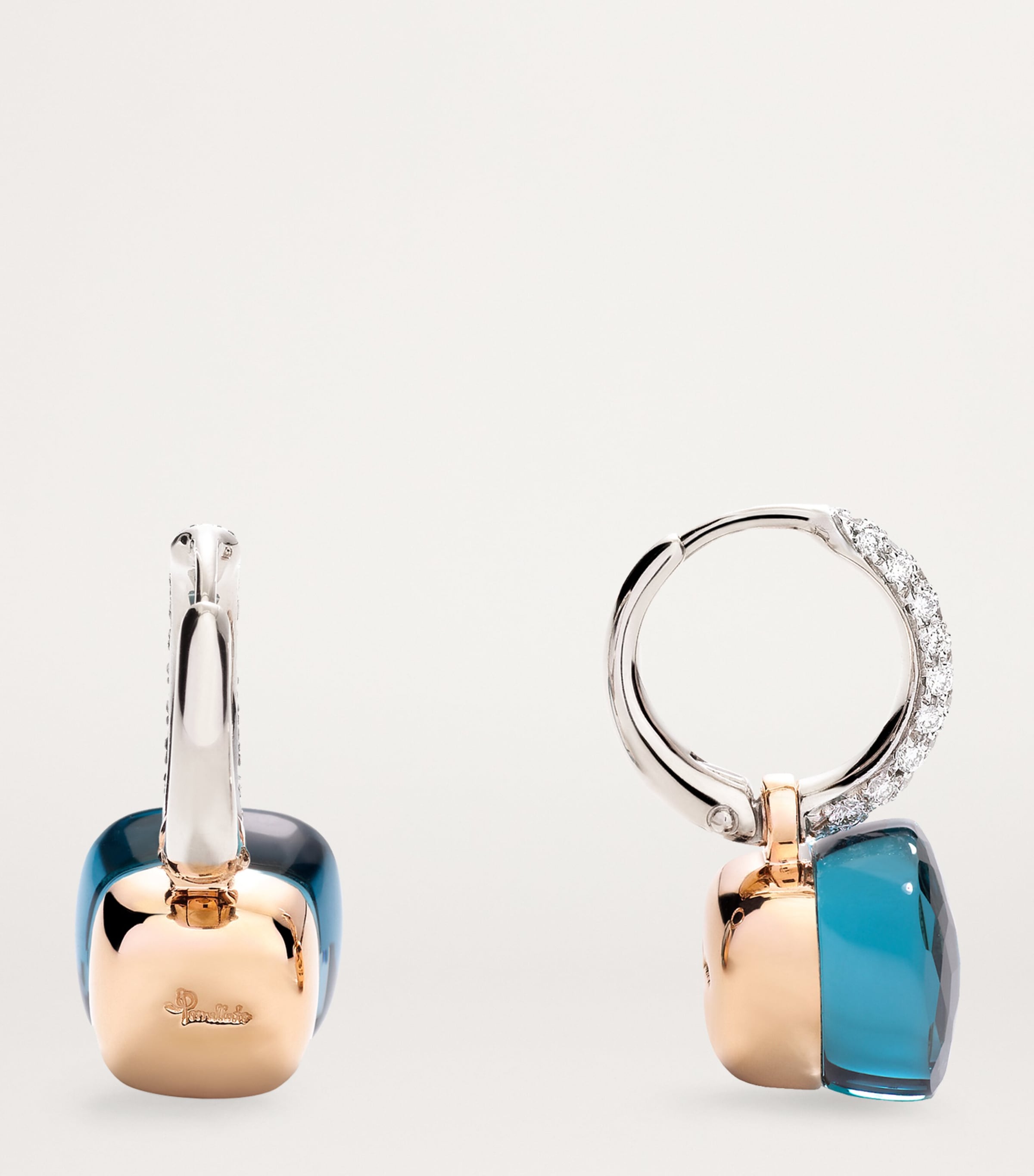 White Gold, London Blue Topaz, Turquoise and Diamond Nudo Drop Earrings B0TTU Image 3