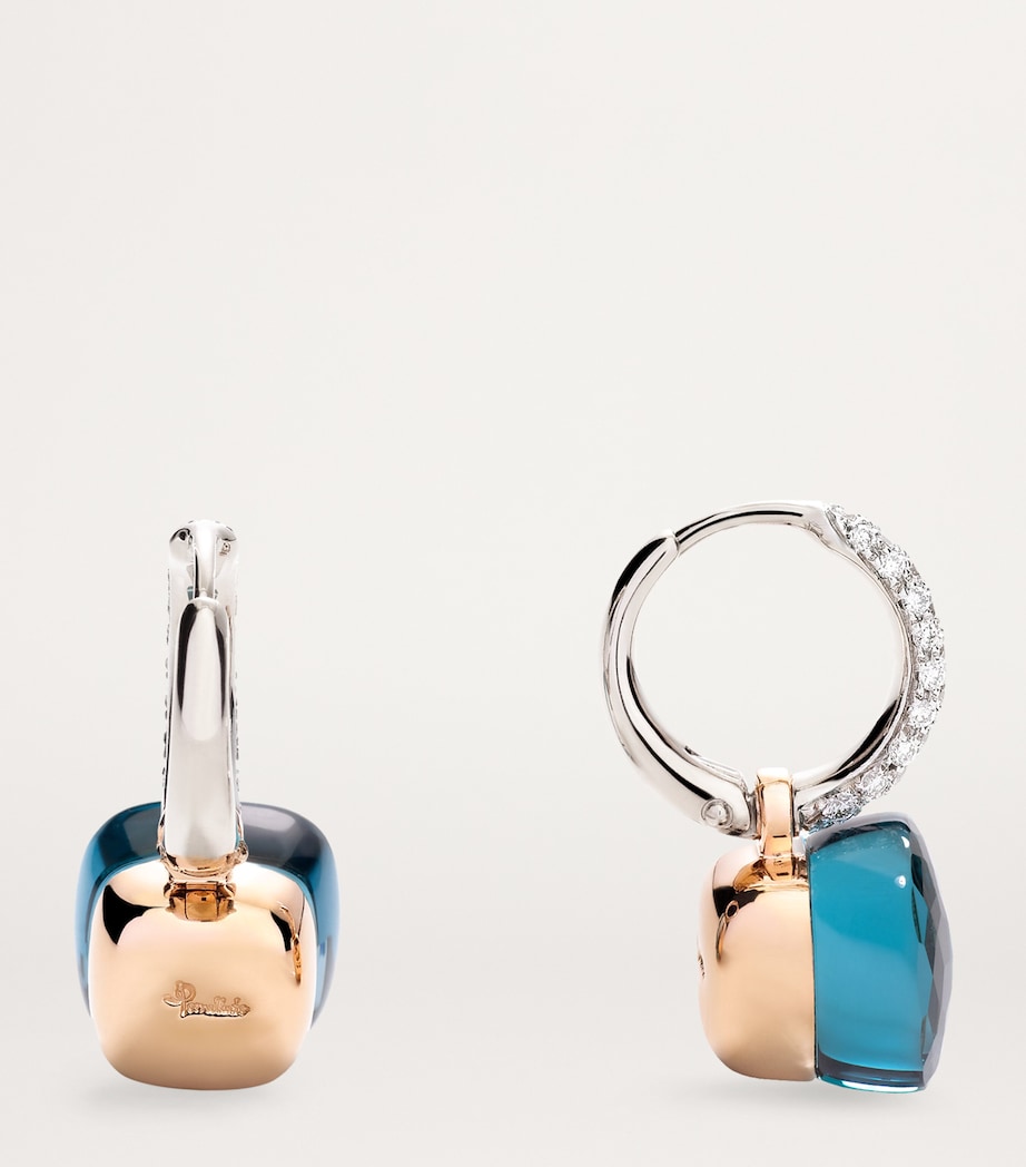 White Gold, London Blue Topaz, Turquoise and Diamond Nudo Drop Earrings B0TTU Image 3