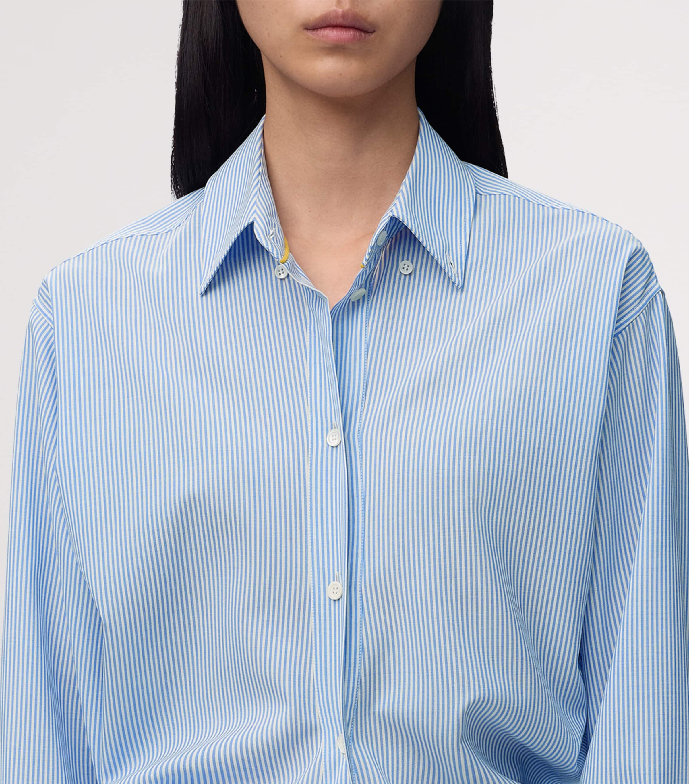 LOEWE Womens Wool Stripe Longline Shirt Blue/white Image 5