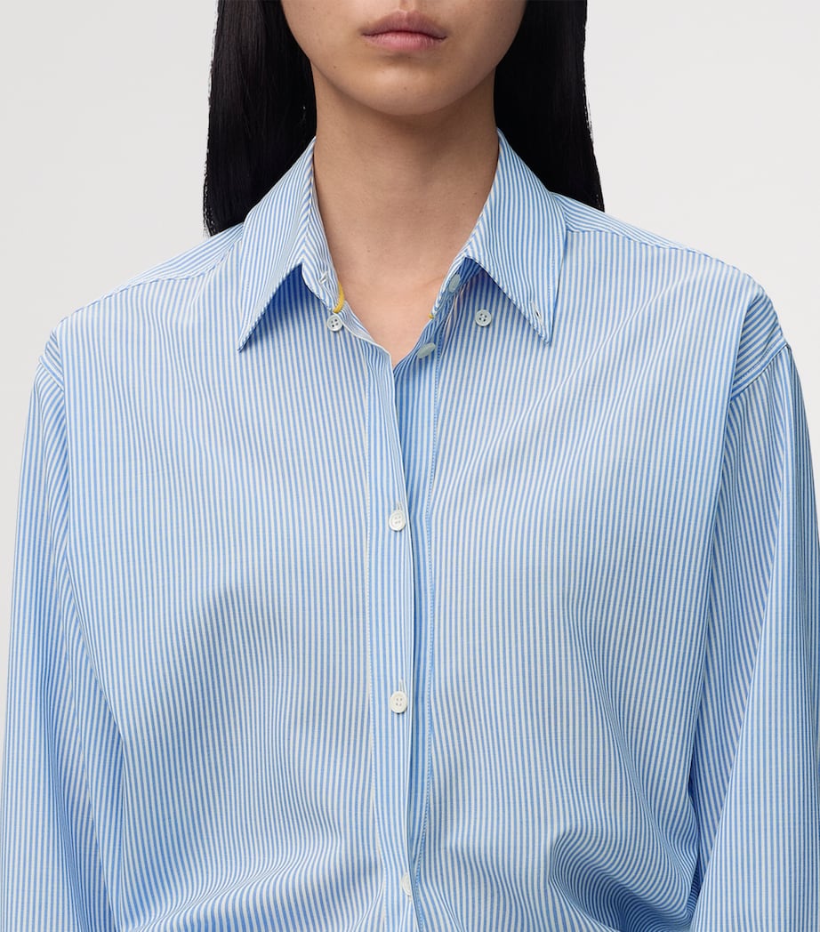 LOEWE Womens Wool Stripe Longline Shirt Blue/white Image 5
