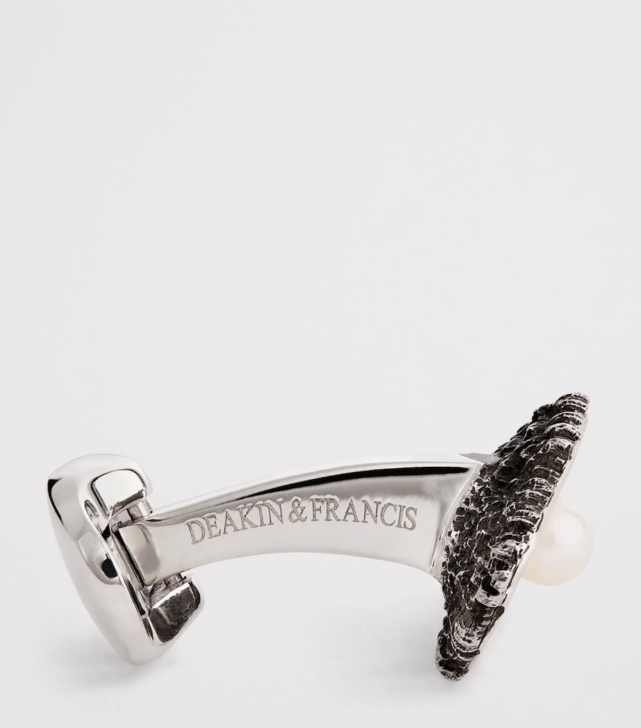 Deakin & Francis Sterling Silver Oyster and Pearl Cufflinks Silver Image 4