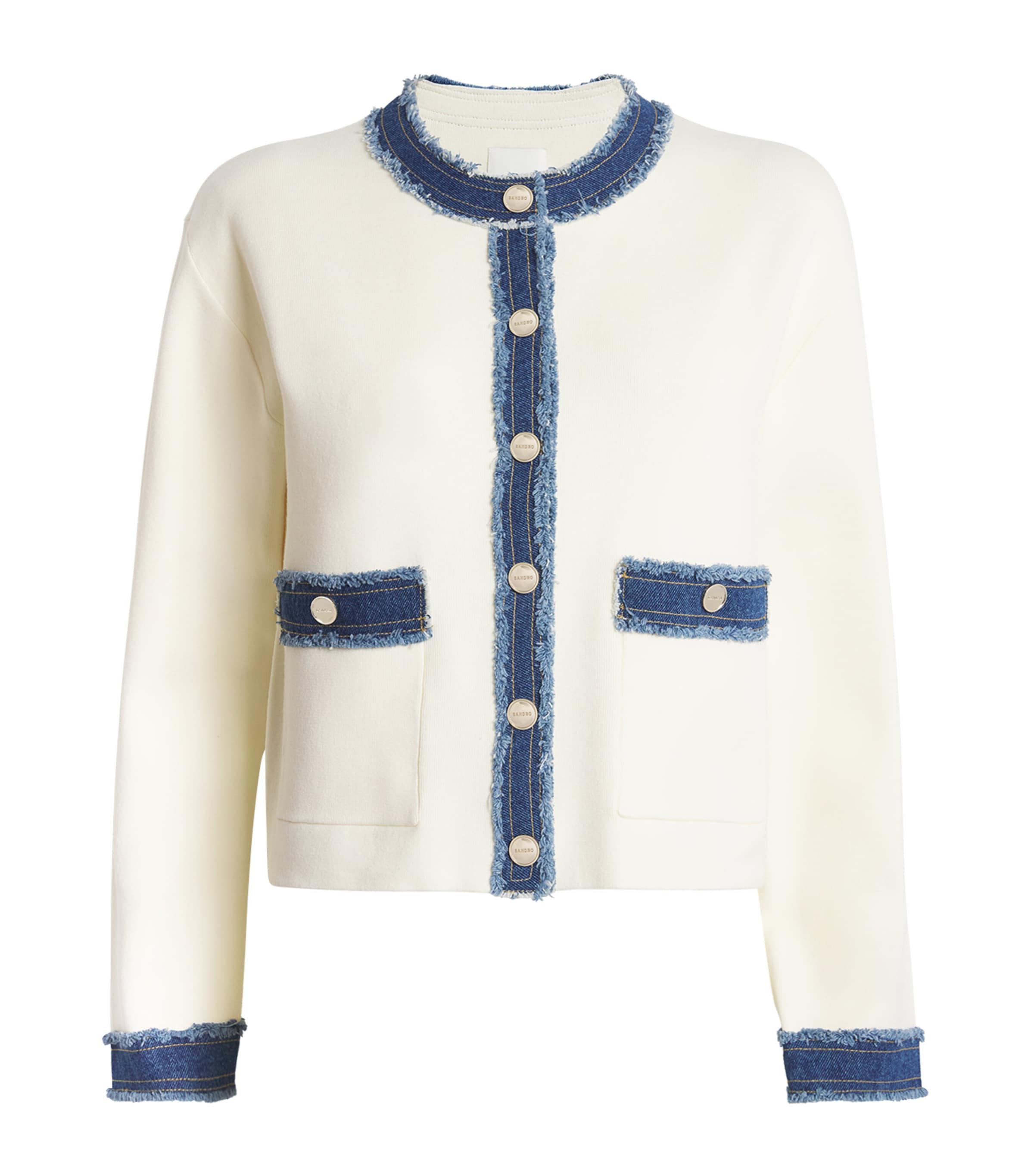 Sandro Cardigan With Denim Details In Beige