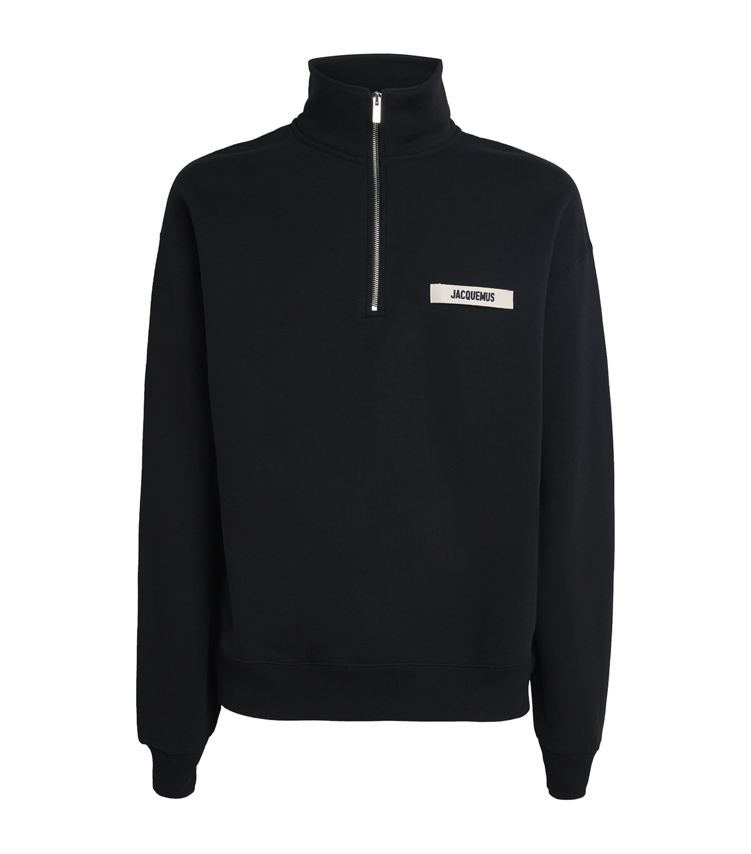Jacquemus Grog Grain Zip-neck Sweatshirt In Black