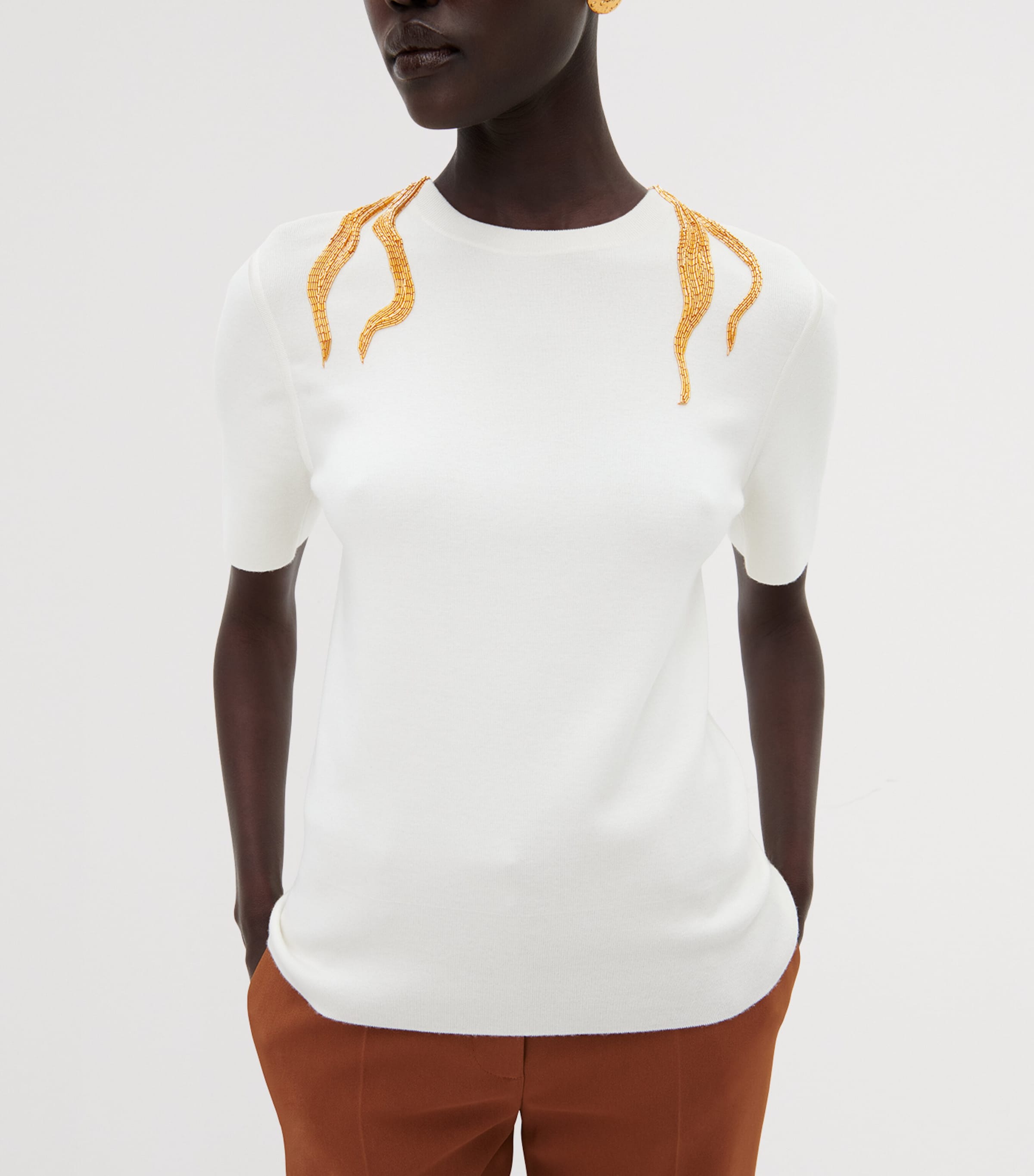 Schiaparelli Womens Cashmere-Blend Hair T-Shirt Ecru Image 2