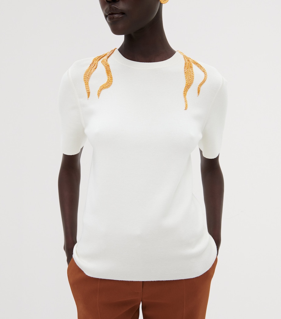 Schiaparelli Womens Cashmere-Blend Hair T-Shirt Ecru Image 2