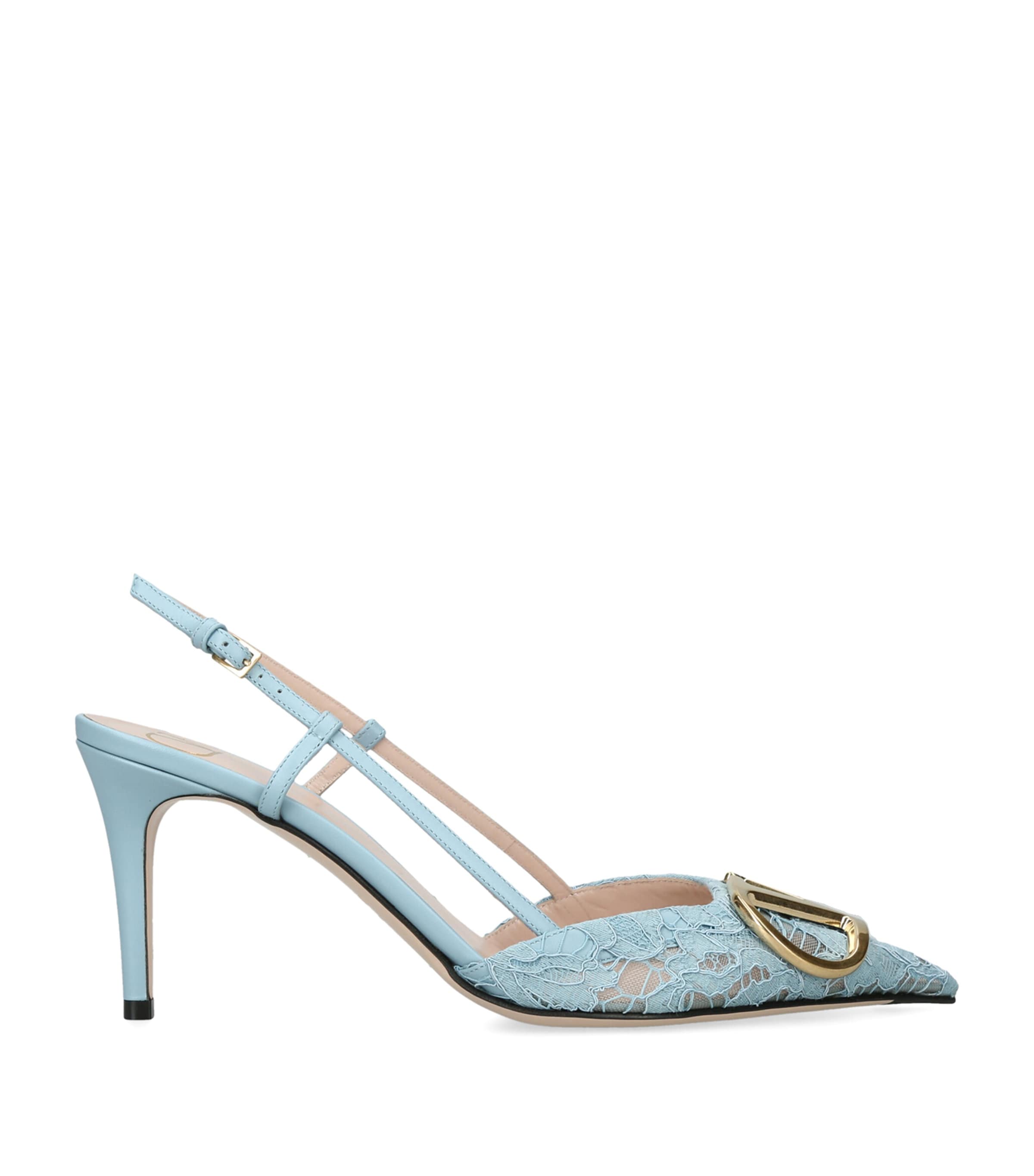 Valentino Garavani Lace VLogo Slingback Pumps 80 Pale Blue Image 1