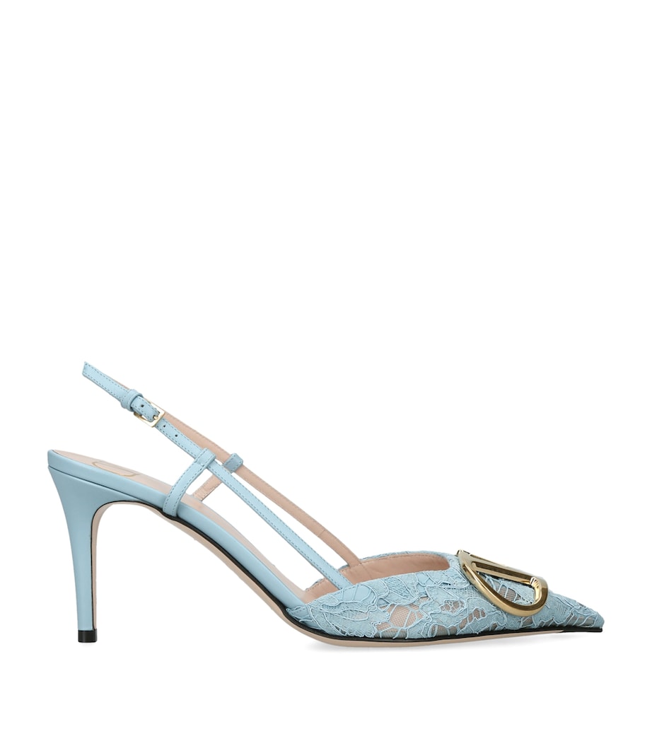 Valentino Garavani Lace VLogo Slingback Pumps 80 Pale Blue Image 1