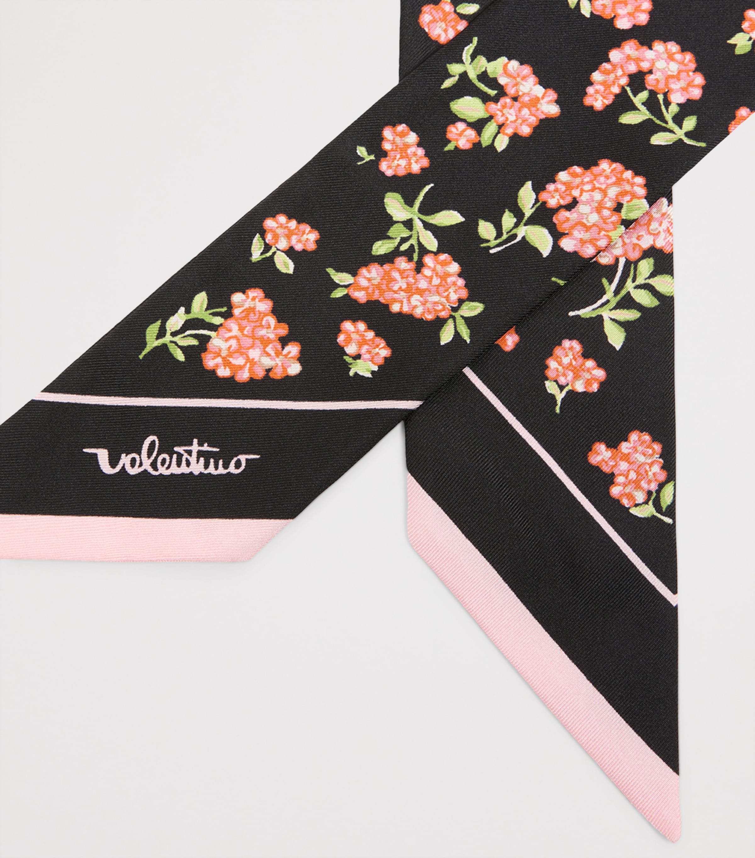 Valentino Garavani Black Silk Floral Skinny Scarf | Harrods US