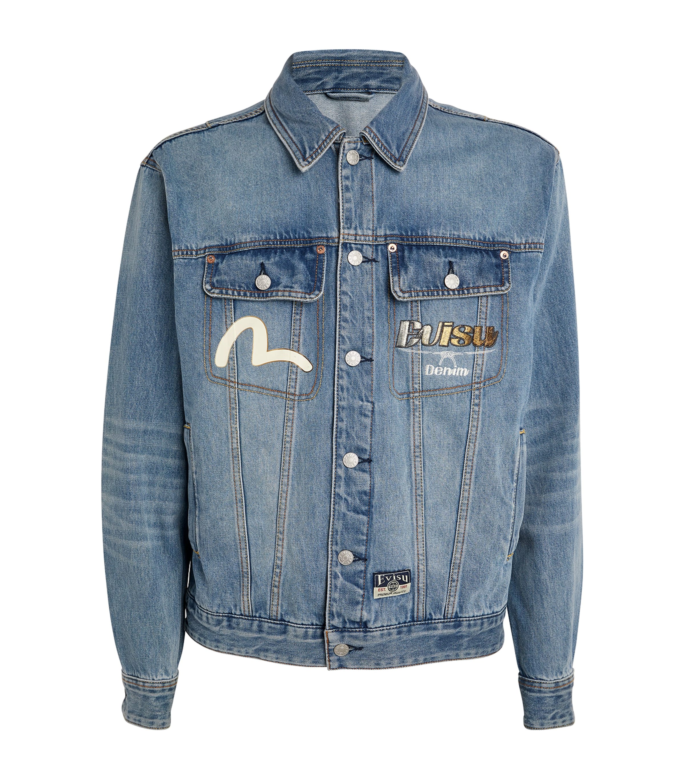 Evisu Embroidered-logo Denim Jacket In Blue