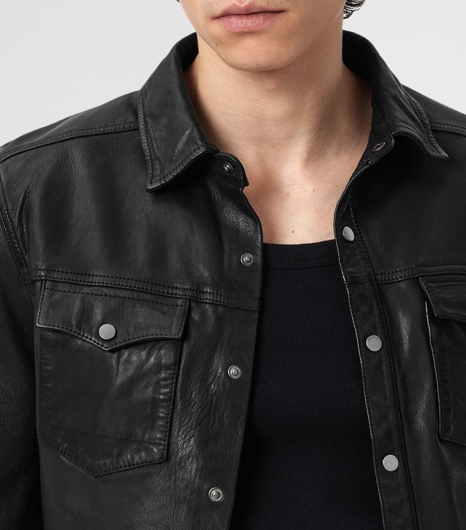 AllSaints Mens Leather Irwin Shirt Black Image 5