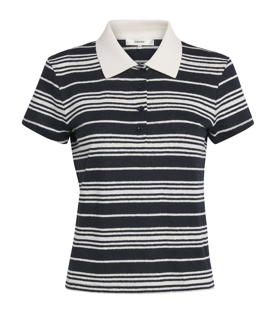 Linen-Blend Stripe Polo Shirt NAMU NAVY MULTI Image 1