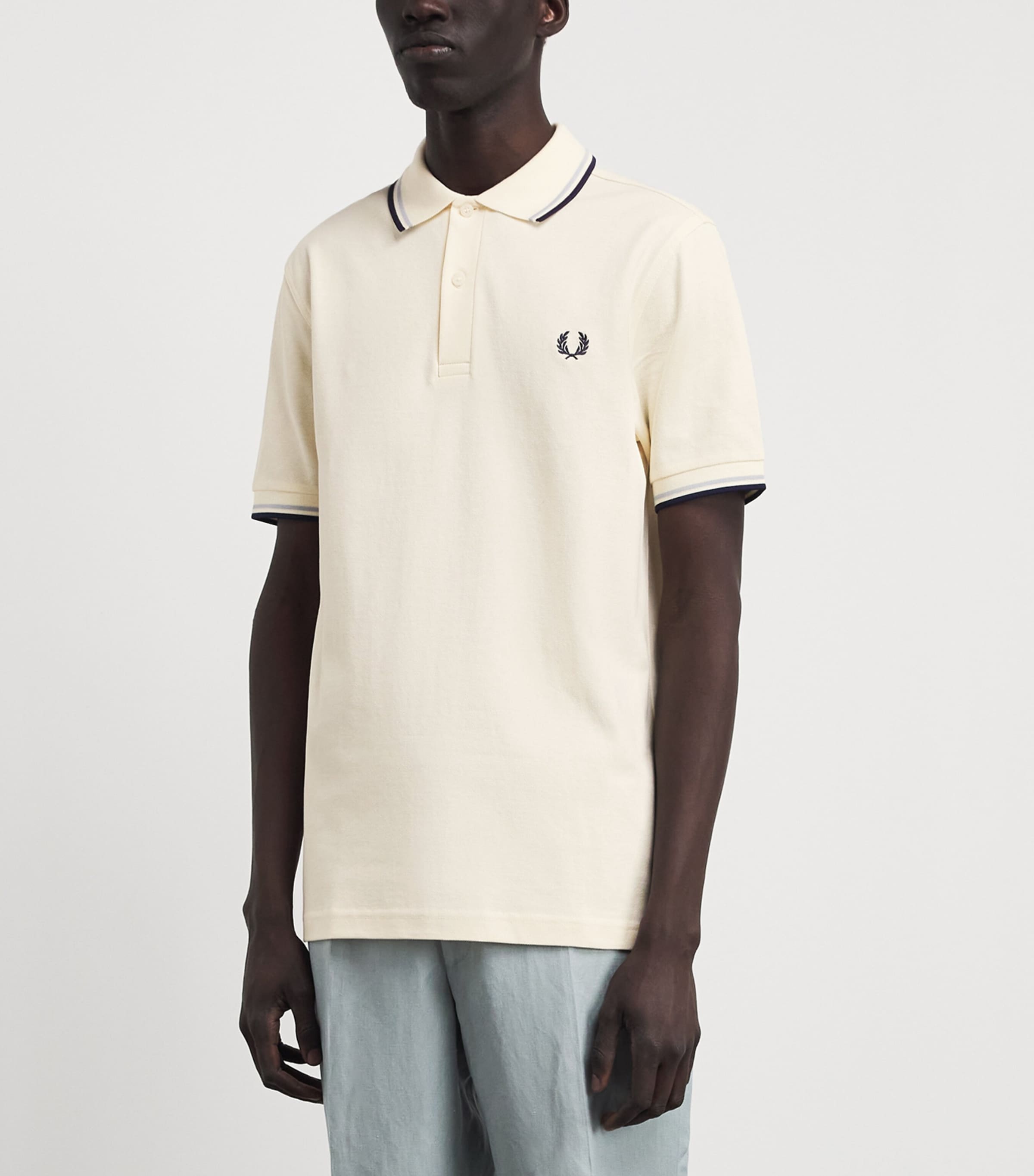 Fred Perry Mens Cotton Twin Tipped Polo Shirt Ecru/dusky Blue Image 4
