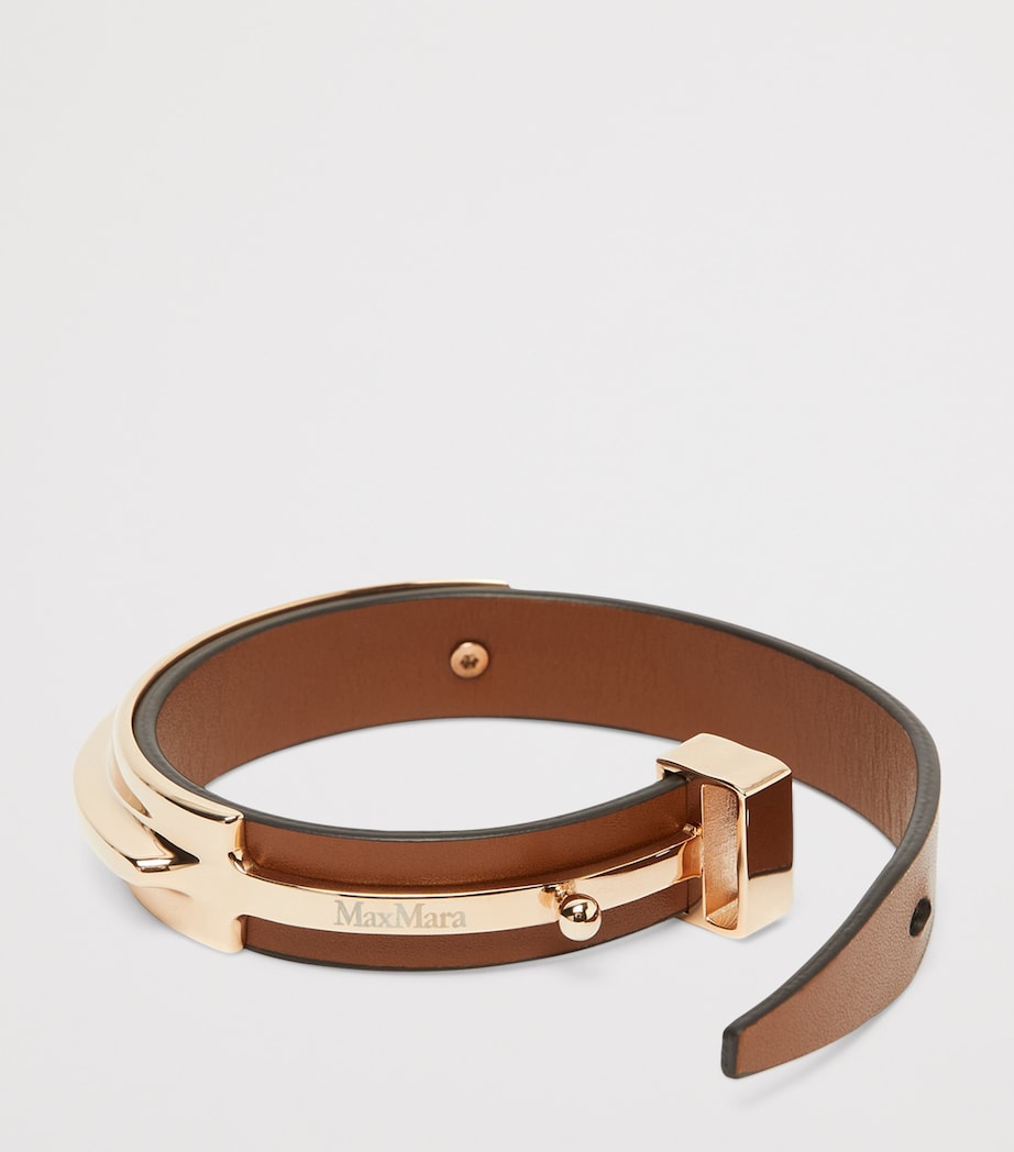 Max Mara Leather-Metal Cuff Bracelet Brown Image 2