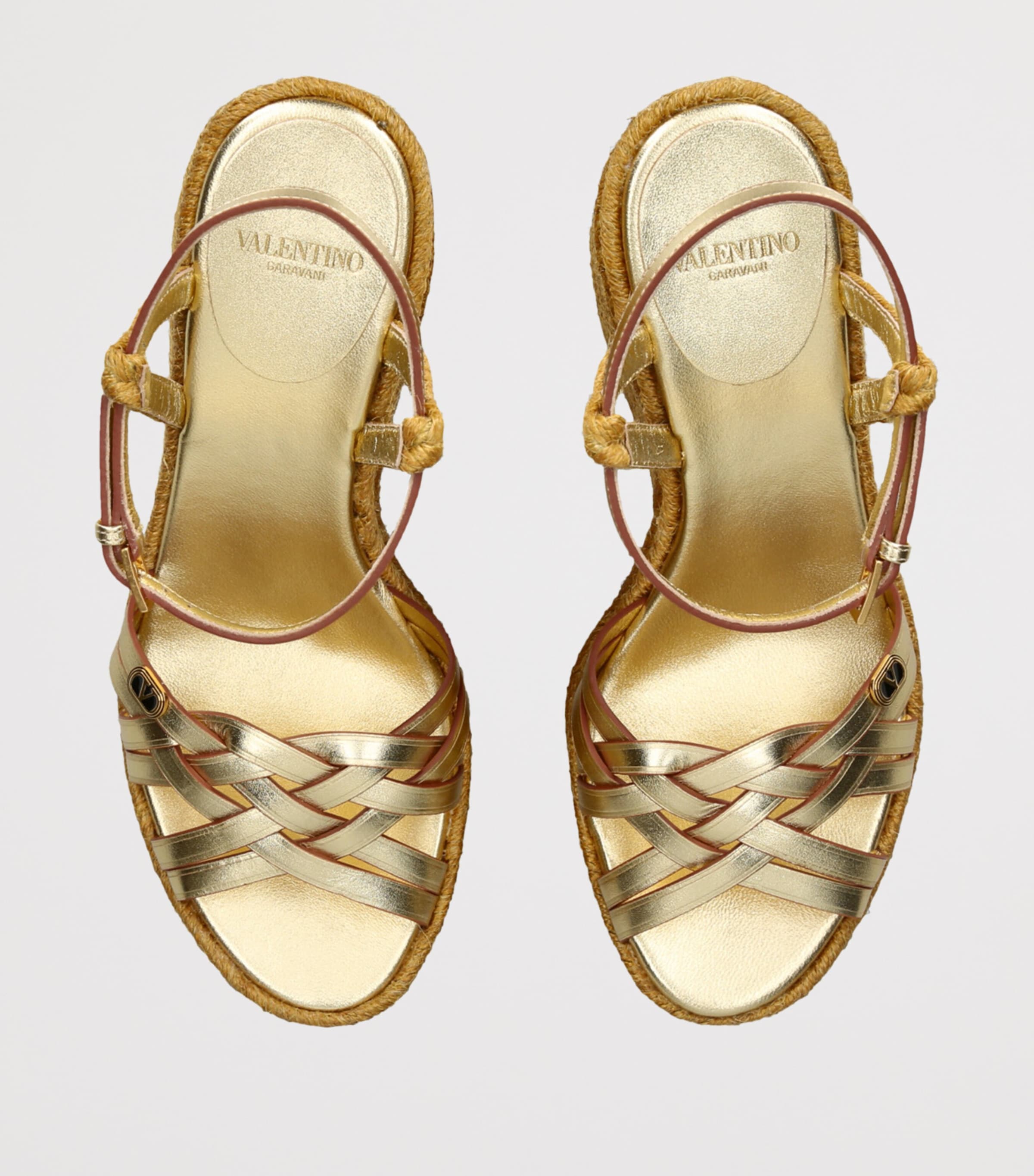 Valentino Garavani Leather Bribri Wedge Sandals Gold Comb Image 4