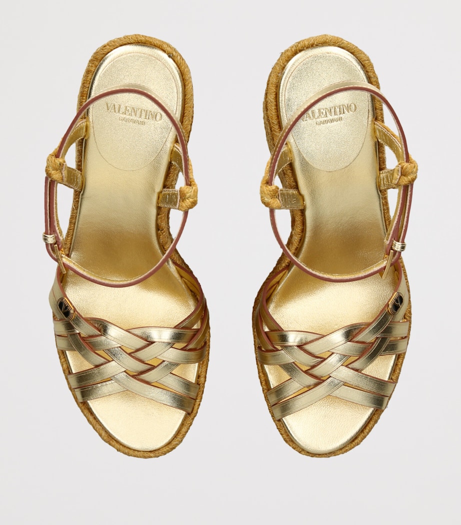 Valentino Garavani Leather Bribri Wedge Sandals Gold Comb Image 4