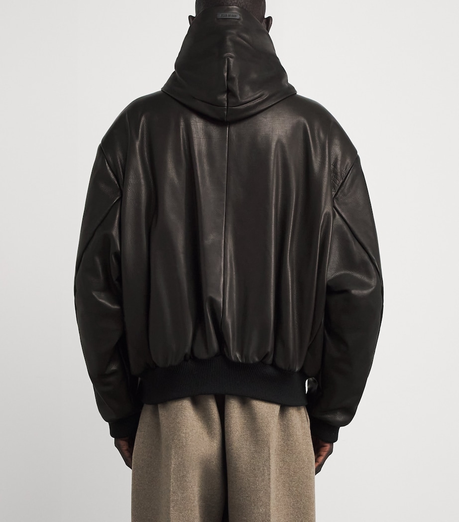 Leather Padded Bomber Jacket BLACK Image 4