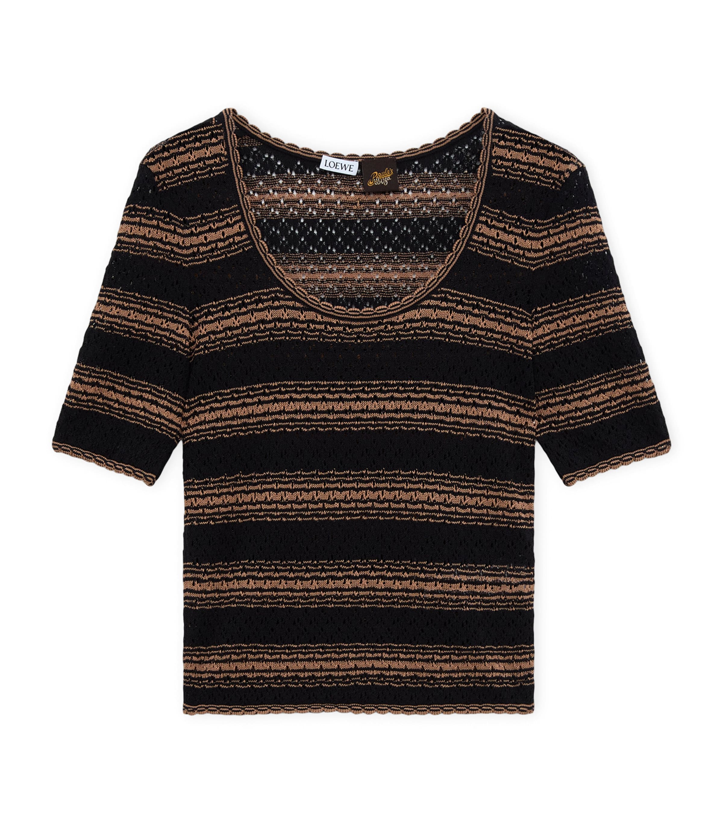 LOEWE Womens x Paula's Ibiza Stripe Short-Sleeve Sweater Black/beige Image 1