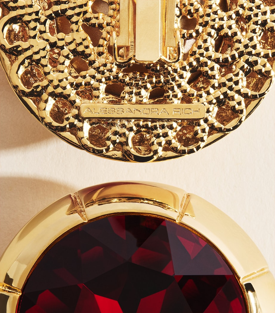 Alessandra Rich Embellished Round Clip-On Earrings Red Gold Image 4