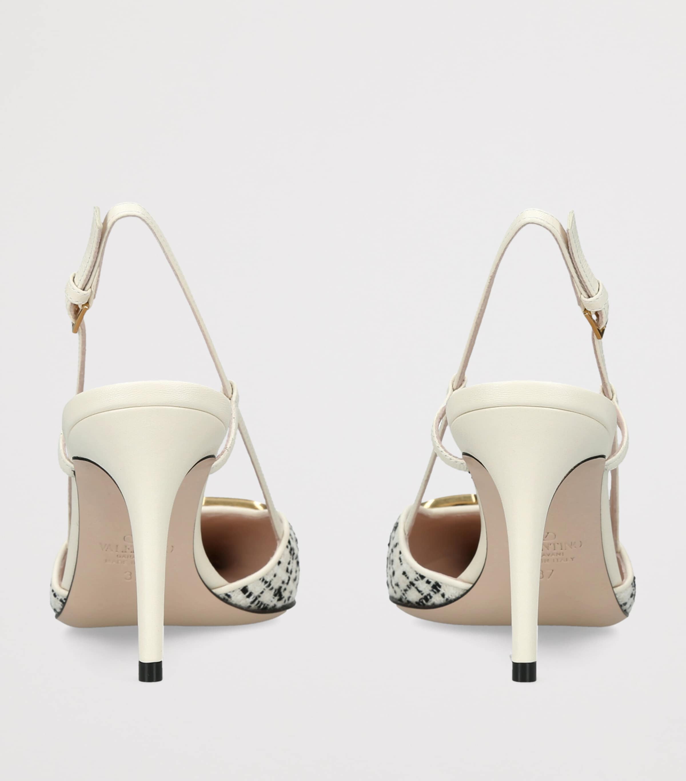Valentino Garavani Tweed VLogo Slingback Pumps 80 White/comb Image 4