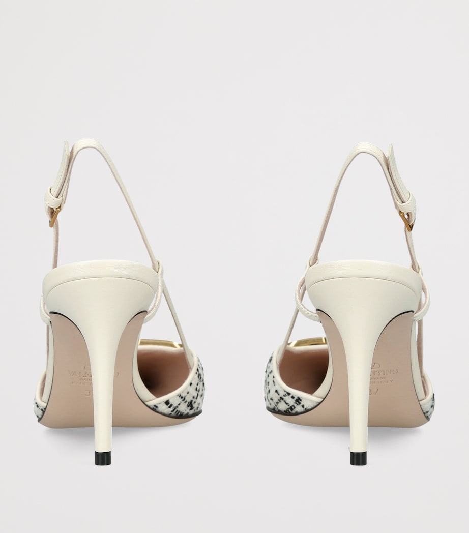 Valentino Garavani Tweed VLogo Slingback Pumps 80 White/comb Image 4