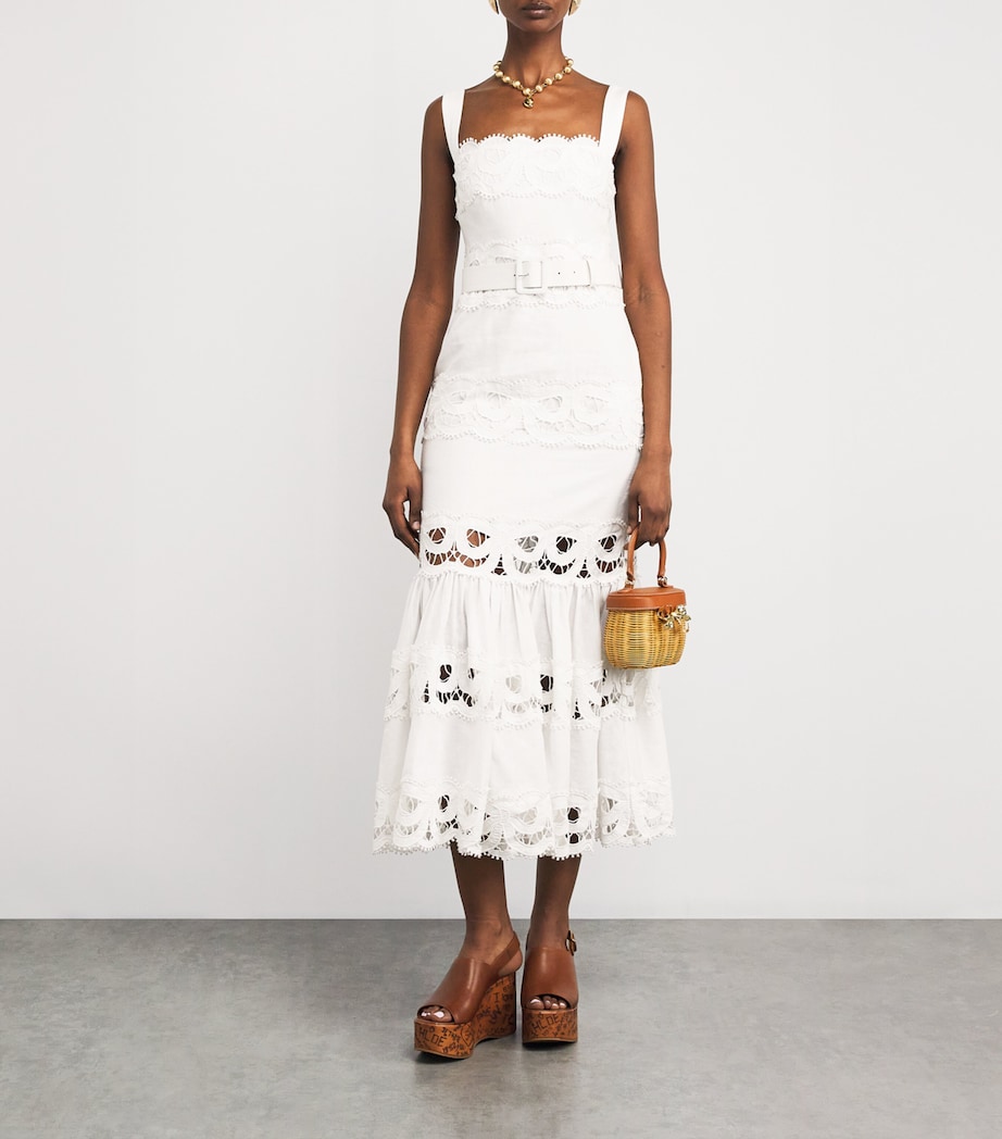 Lace-Insert Belted Midi Dress WHITE Image 2