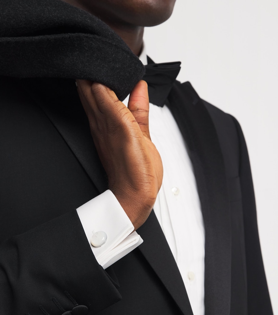 White Bronze-Plated Woven White Mother of Pearl Cufflinks WHITE Image 5