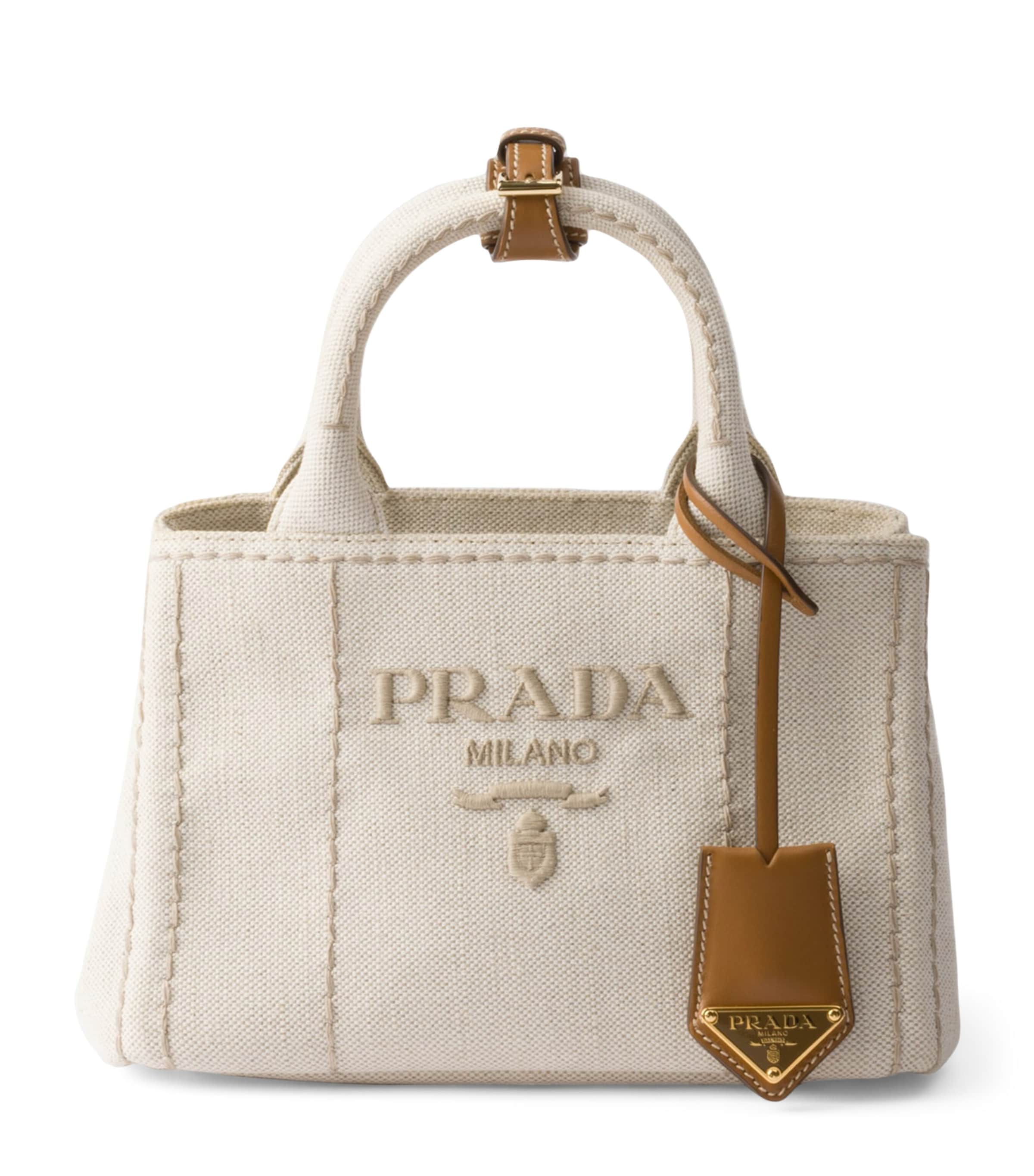 Prada Mini Cotton-Linen Top-Handle Bag Image 1