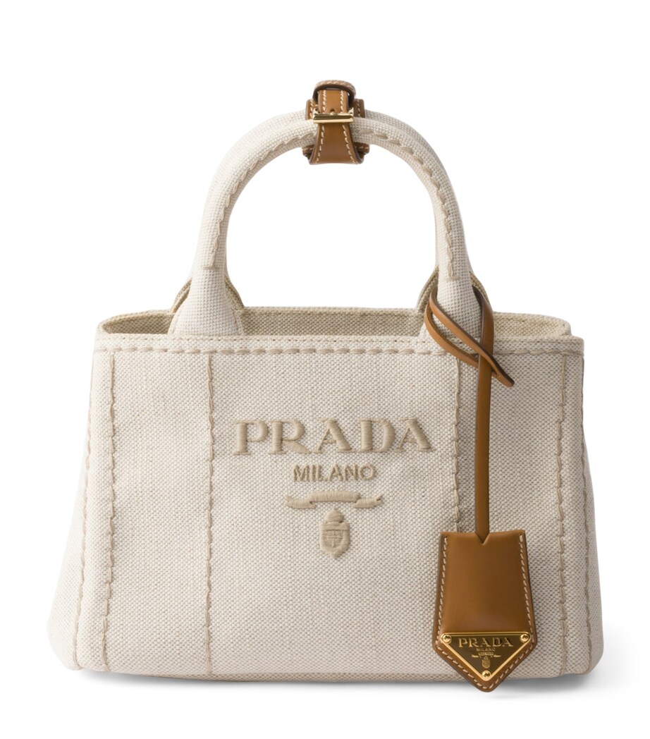 Prada Mini Cotton-Linen Top-Handle Bag Image 1